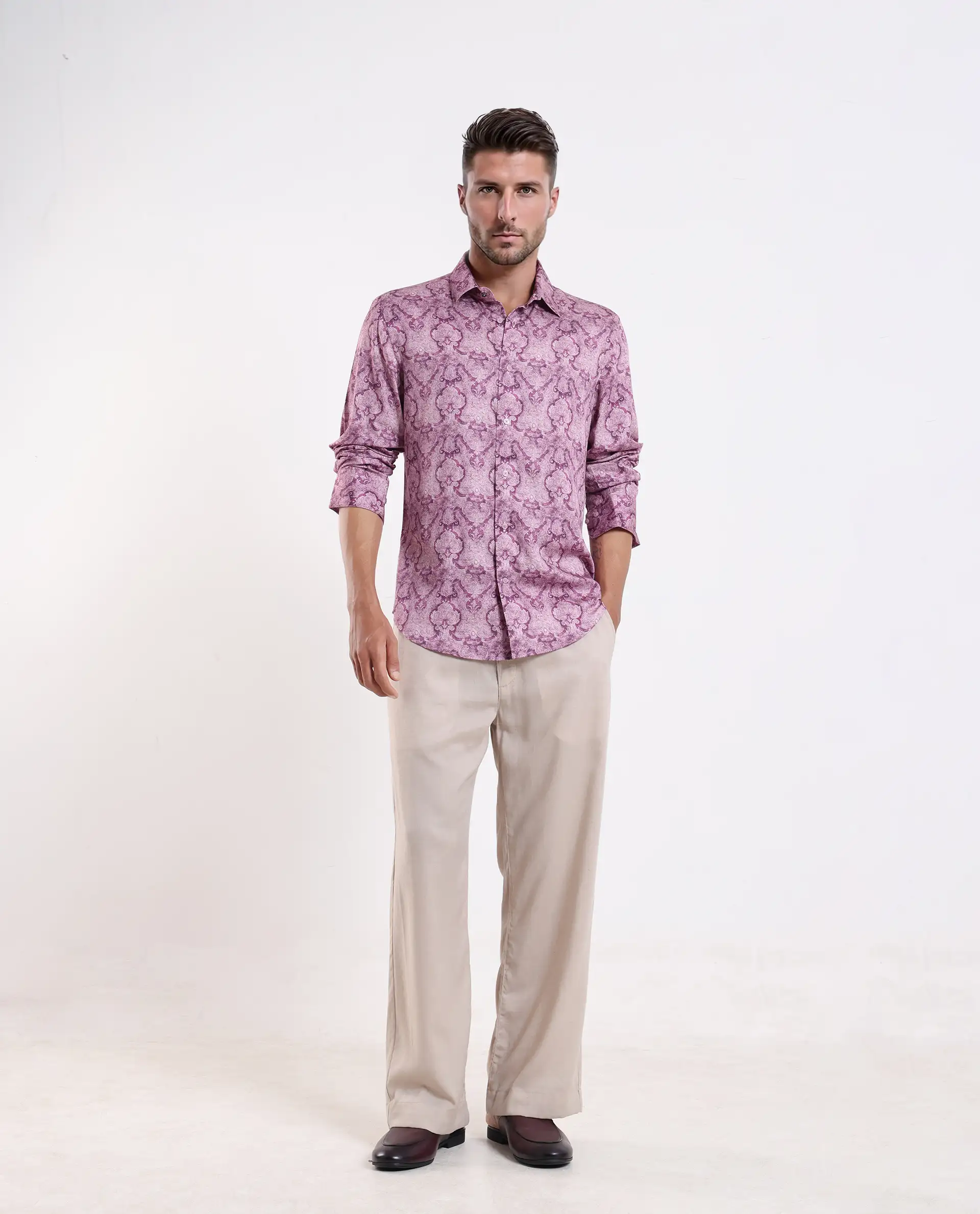Rare Rabbit Men's Vanto 1 Purple Cotton Blend Fabric Full Sleeve Collared Neck Paisley Print Shirt - Image 2