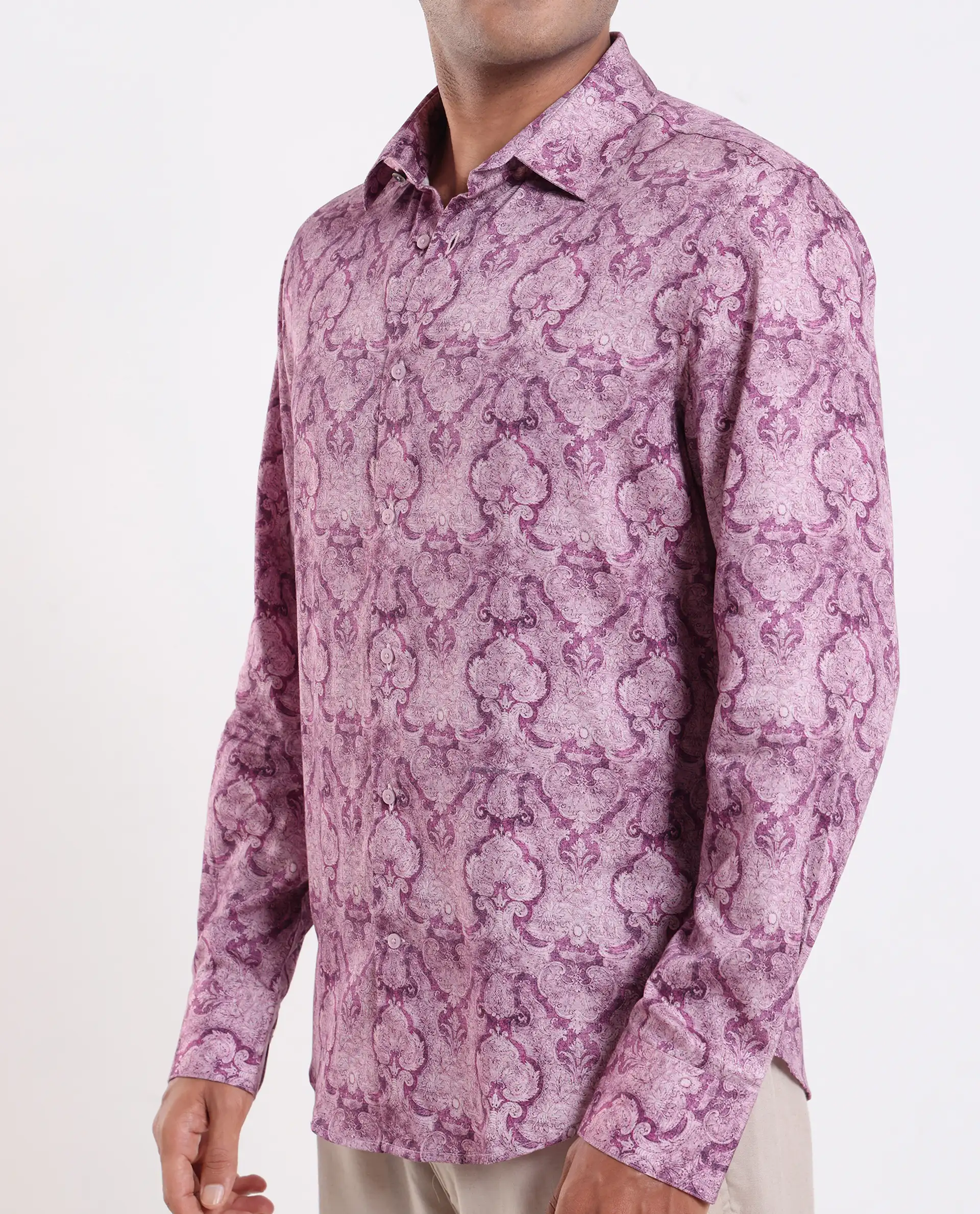Rare Rabbit Men's Vanto 1 Purple Cotton Blend Fabric Full Sleeve Collared Neck Paisley Print Shirt - Image 3