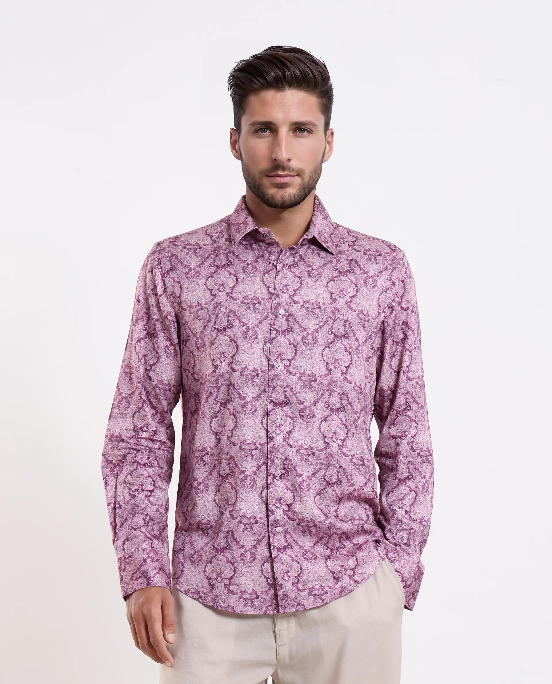 Rare Rabbit Men's Vanto 1 Purple Cotton Blend Fabric Full Sleeve Collared Neck Paisley Print Shirt - Image 4