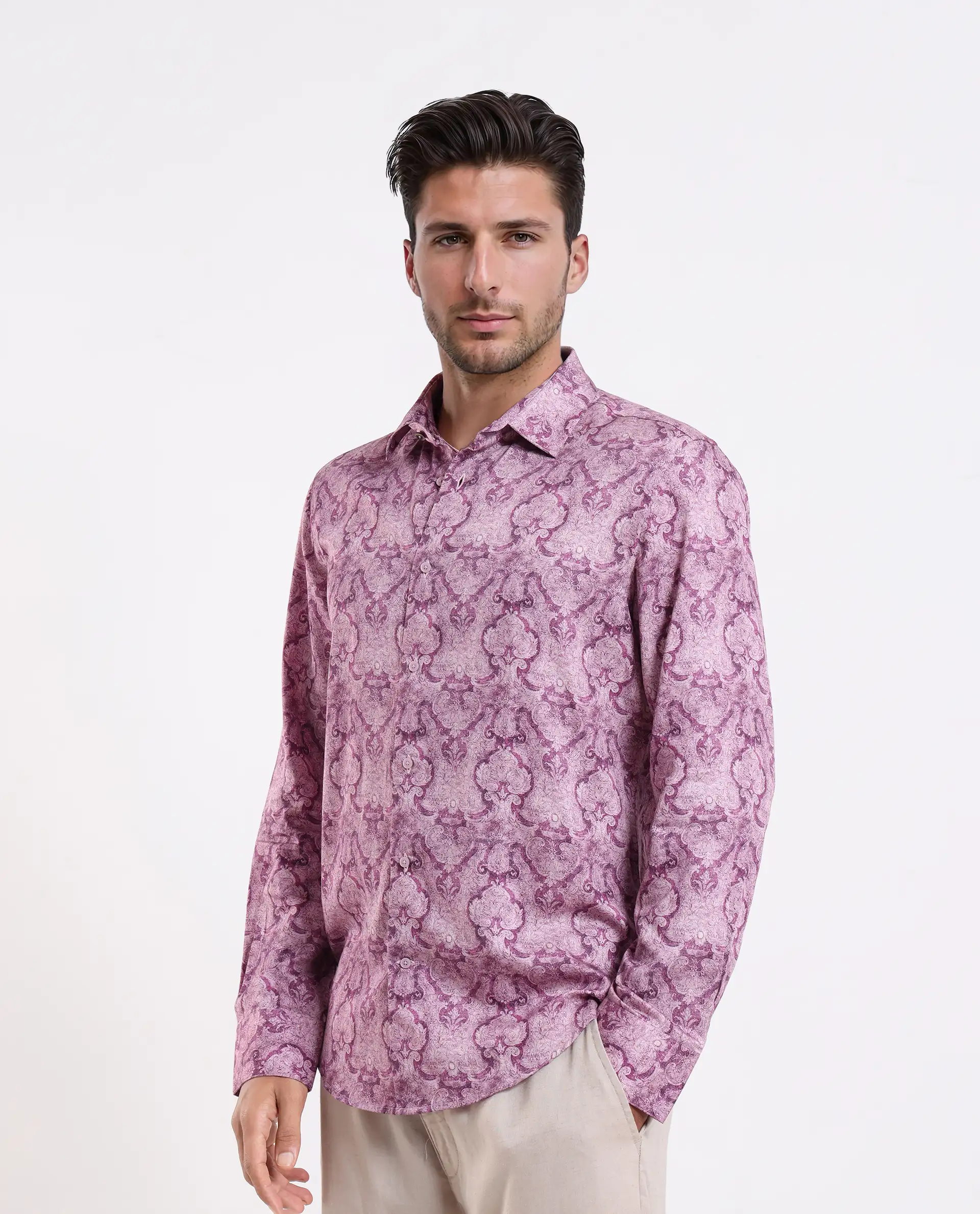 Rare Rabbit Men's Vanto 1 Purple Cotton Blend Fabric Full Sleeve Collared Neck Paisley Print Shirt - Image 5