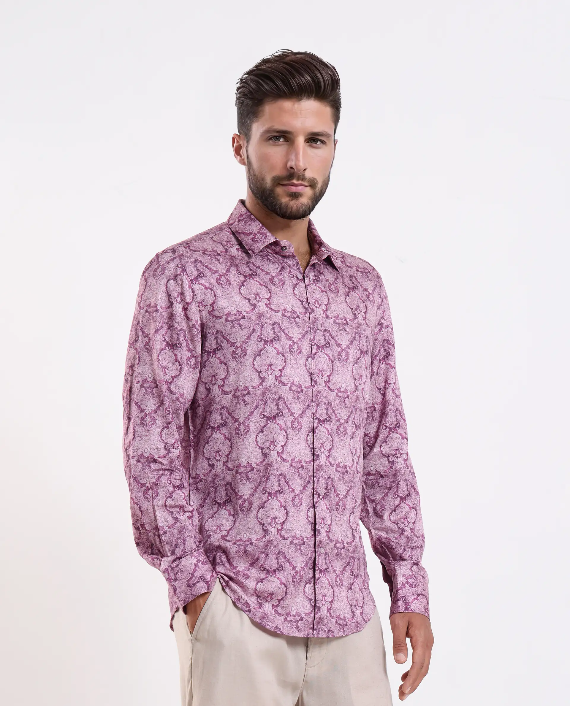 Rare Rabbit Men's Vanto 1 Purple Cotton Blend Fabric Full Sleeve Collared Neck Paisley Print Shirt - Image 7