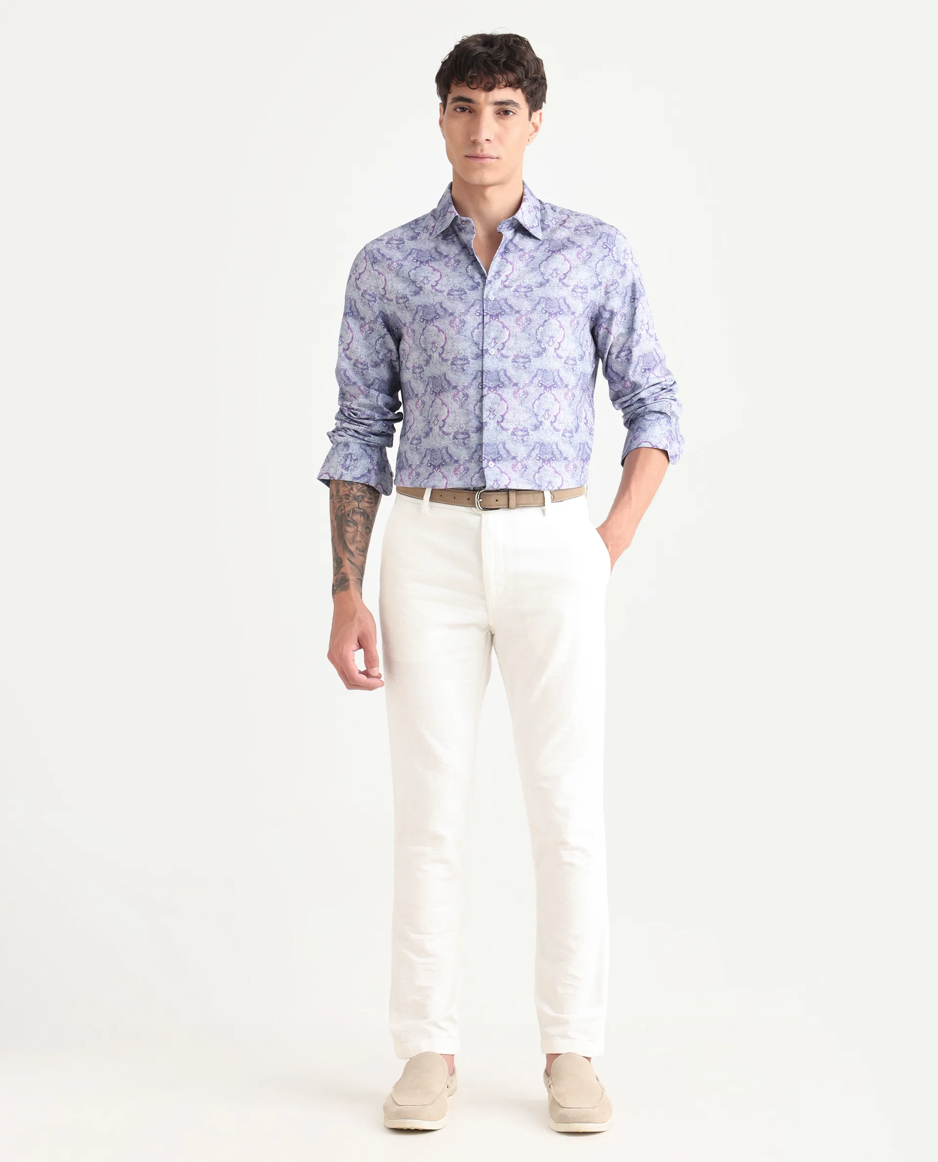 Rare Rabbit Men's Vanto 2 Dusky Blue Cotton Blend Paisley Print Regular Fit Full Sleeve Collared Shirt - Image 2
