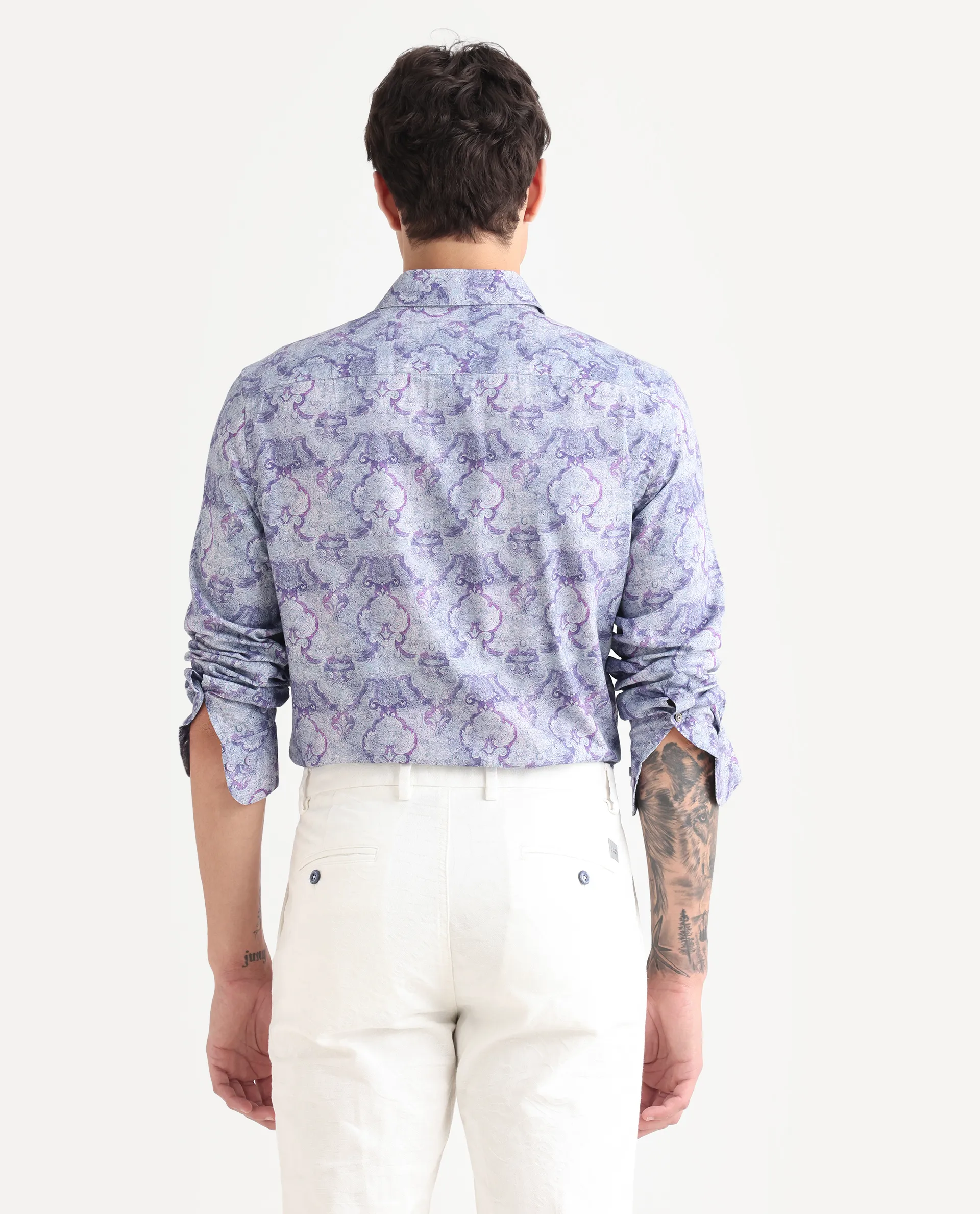 Rare Rabbit Men's Vanto 2 Dusky Blue Cotton Blend Paisley Print Regular Fit Full Sleeve Collared Shirt - Image 7