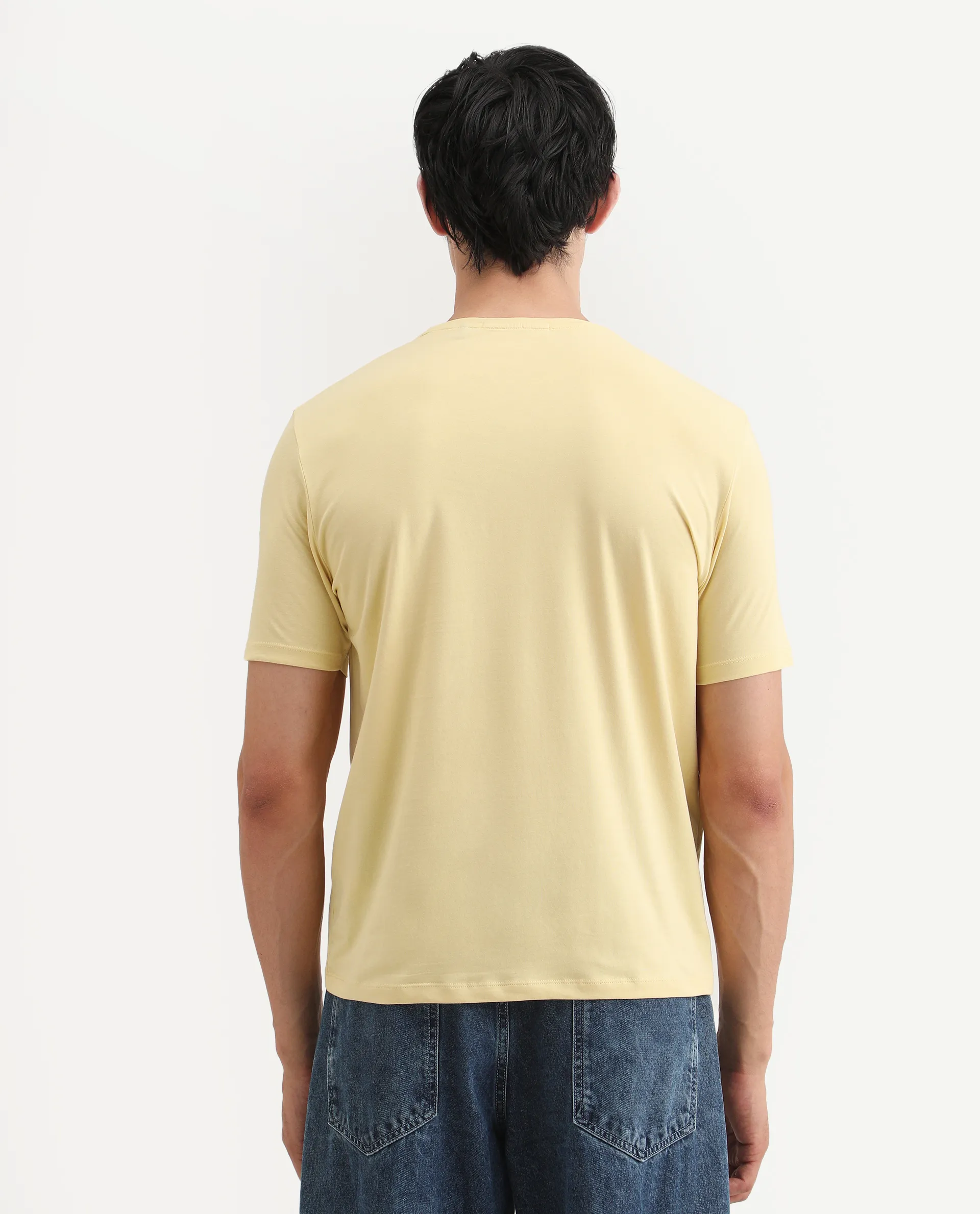 Rare Rabbit Men's Var Yellow Cotton Graphic Print Regular Fit Half Sleeve Crew Neck T-Shirt - Image 7