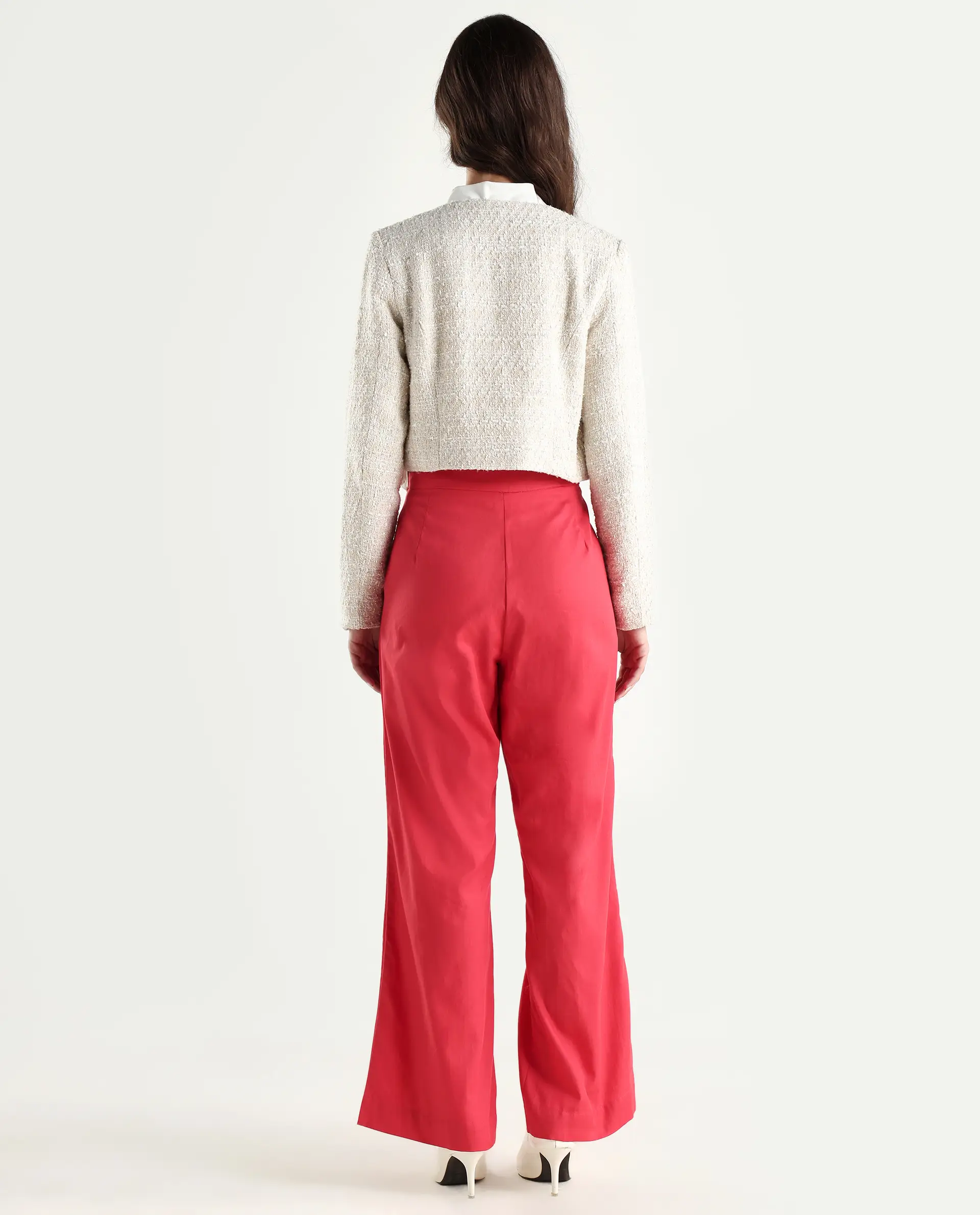 Rareism Women's Varese Light Orange Cotton Blend Plain Ankle Length Wide Leg Trouser - Image 7
