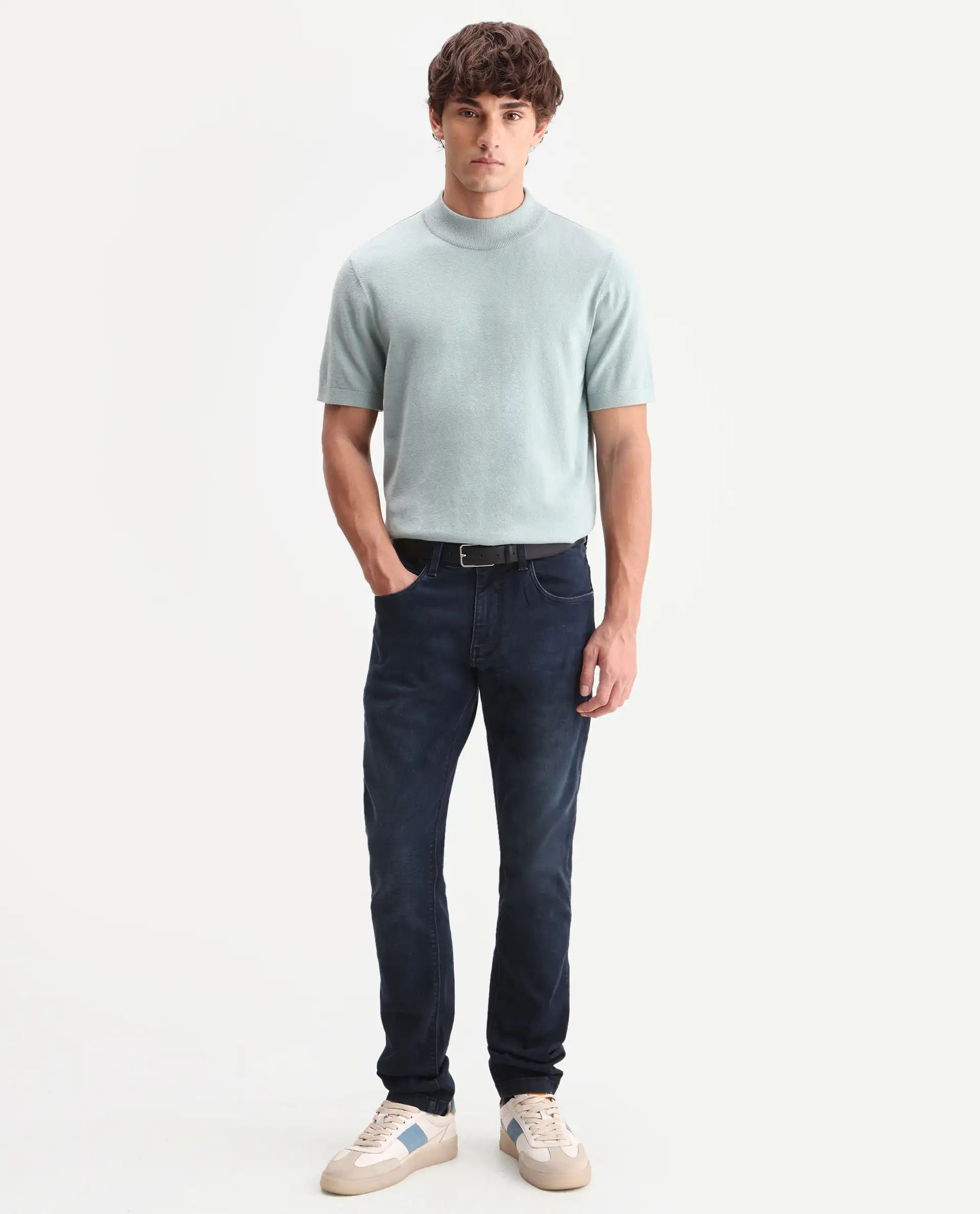 Rare Rabbit Men's Vark Dark Navy Cotton Blend Fabric Shank And Zipper Hawk Slim Plain Jeans - Image 4