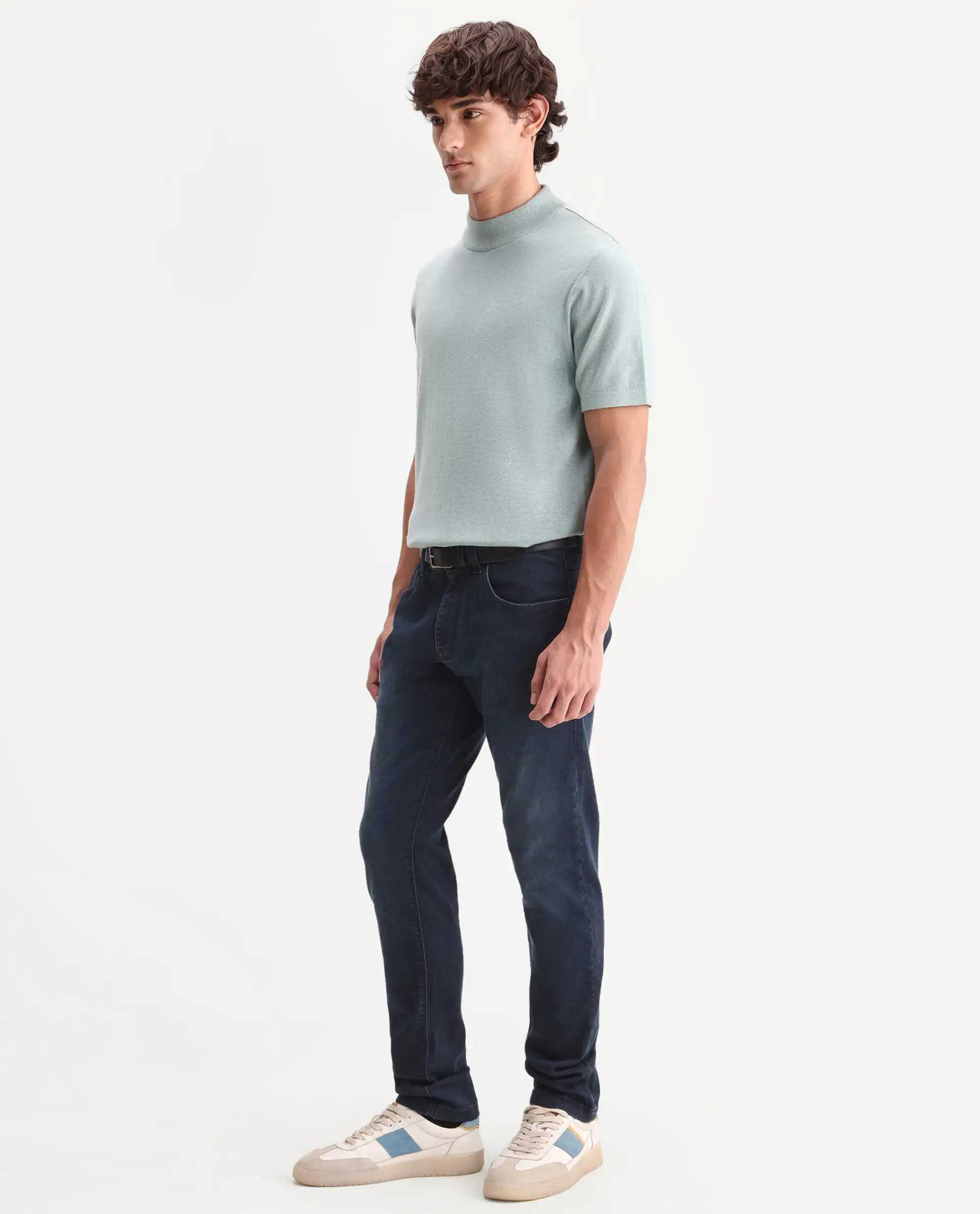 Rare Rabbit Men's Vark Dark Navy Cotton Blend Fabric Shank And Zipper Hawk Slim Plain Jeans - Image 6