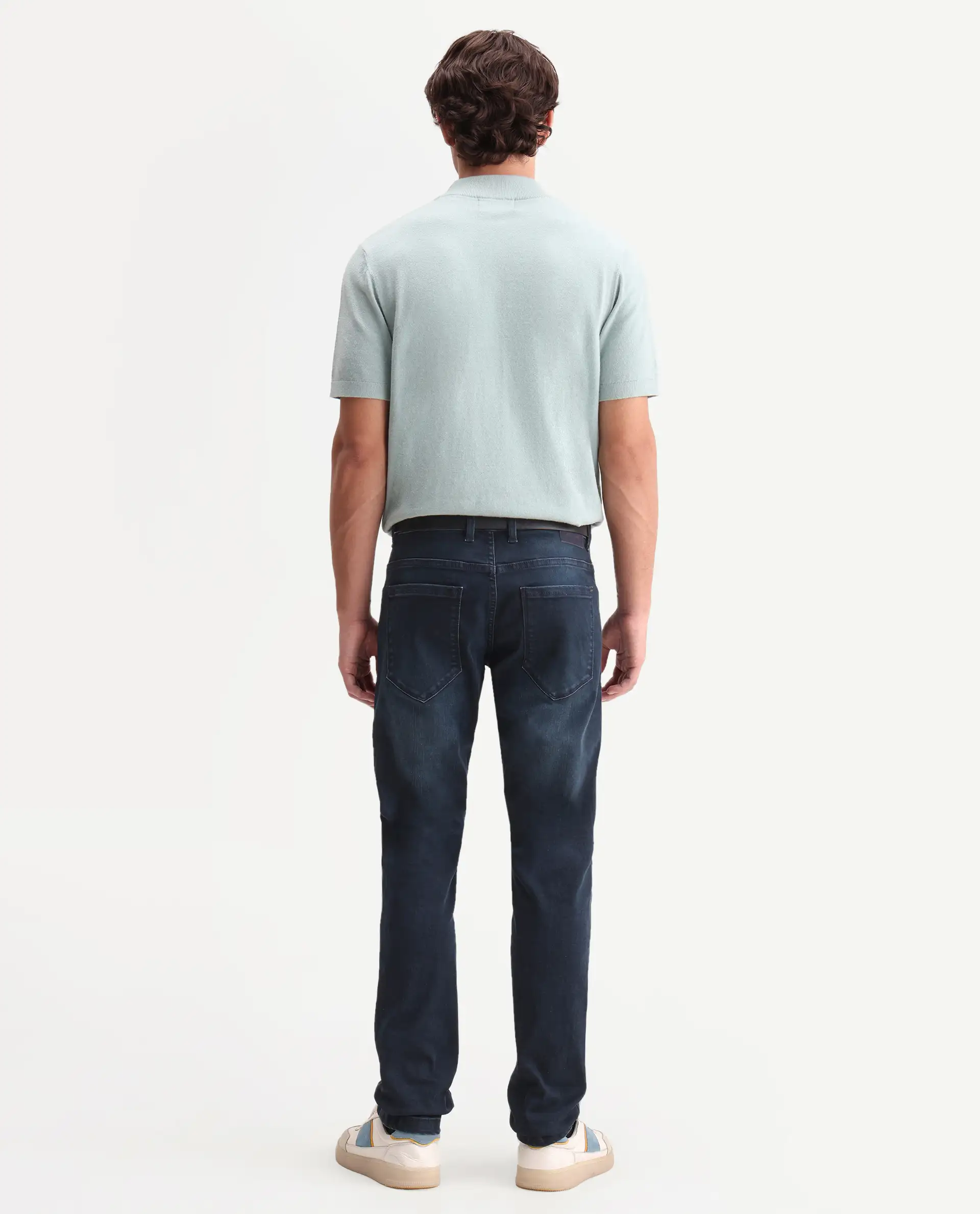 Rare Rabbit Men's Vark Dark Navy Cotton Blend Fabric Shank And Zipper Hawk Slim Plain Jeans - Image 7