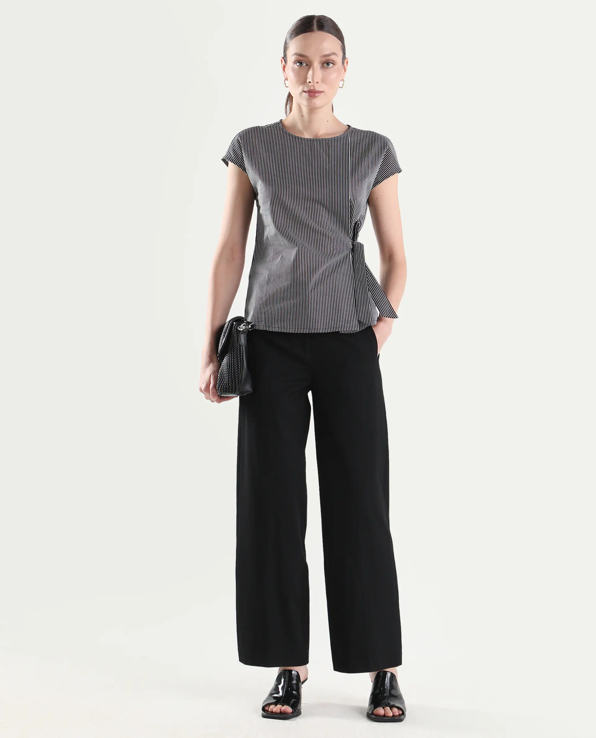 Rareism Women's Varno Black Cotton Half Sleeve Regular Fit Printed Top - Image 2