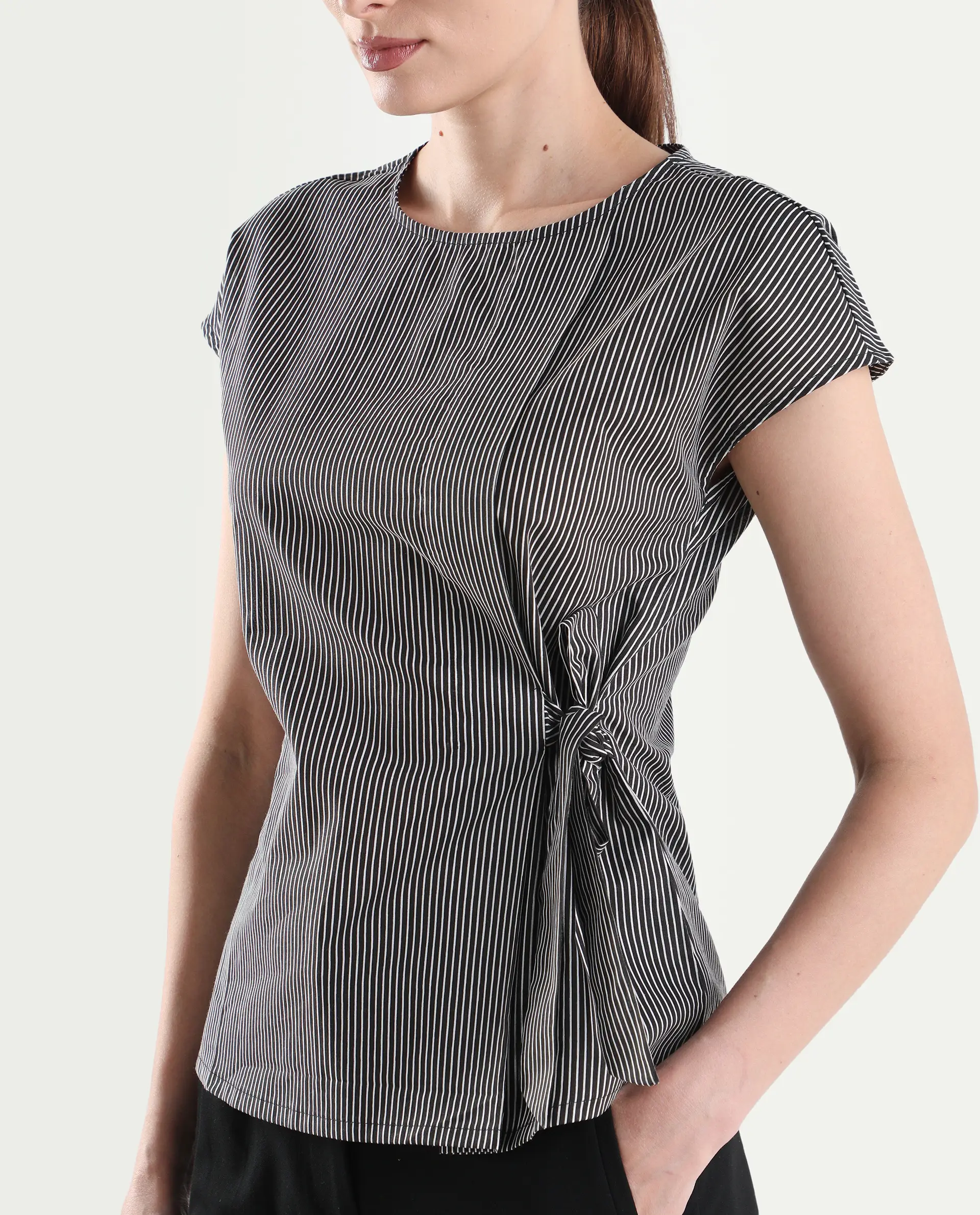 Rareism Women's Varno Black Cotton Half Sleeve Regular Fit Printed Top - Image 4