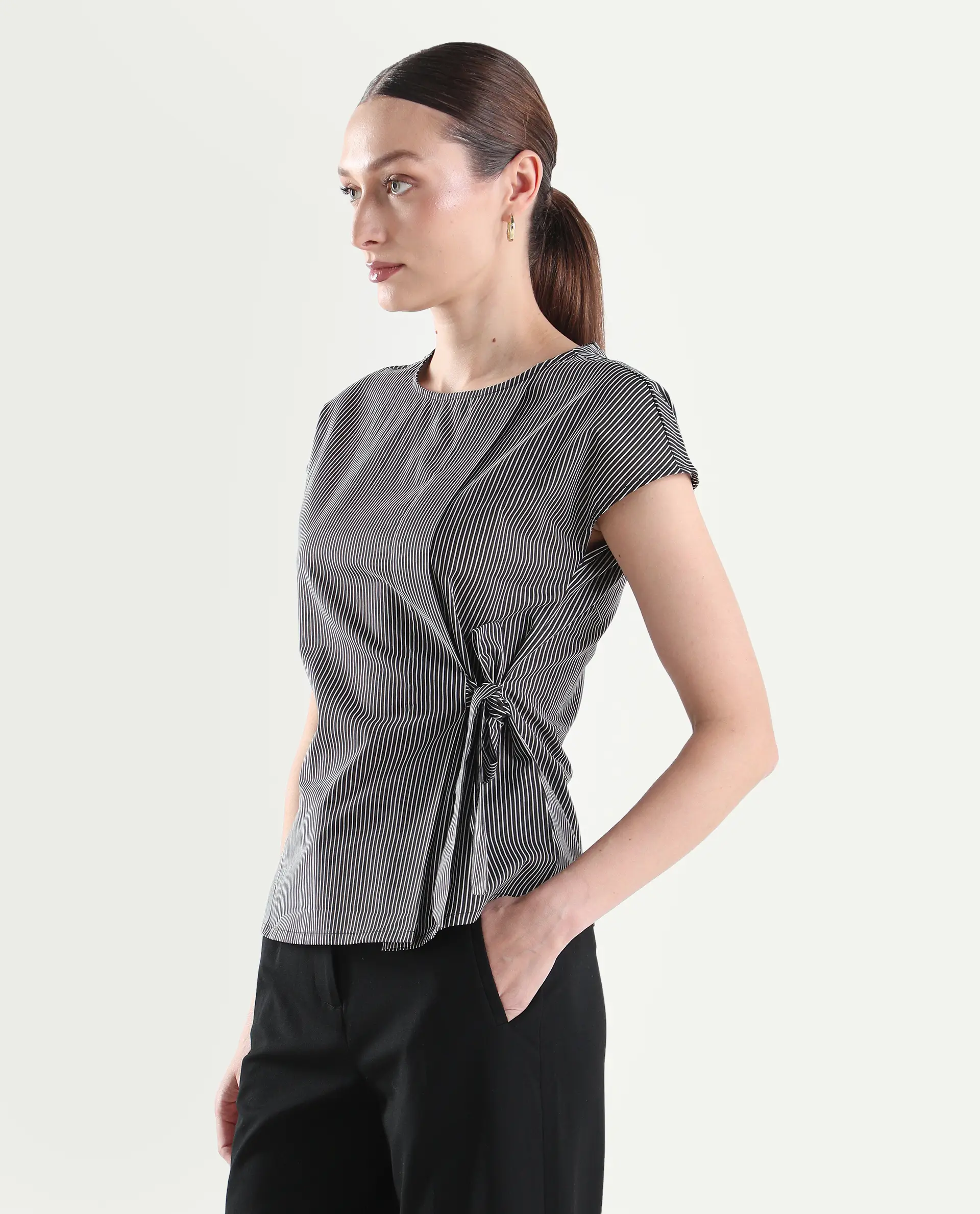 Rareism Women's Varno Black Cotton Half Sleeve Regular Fit Printed Top - Image 5