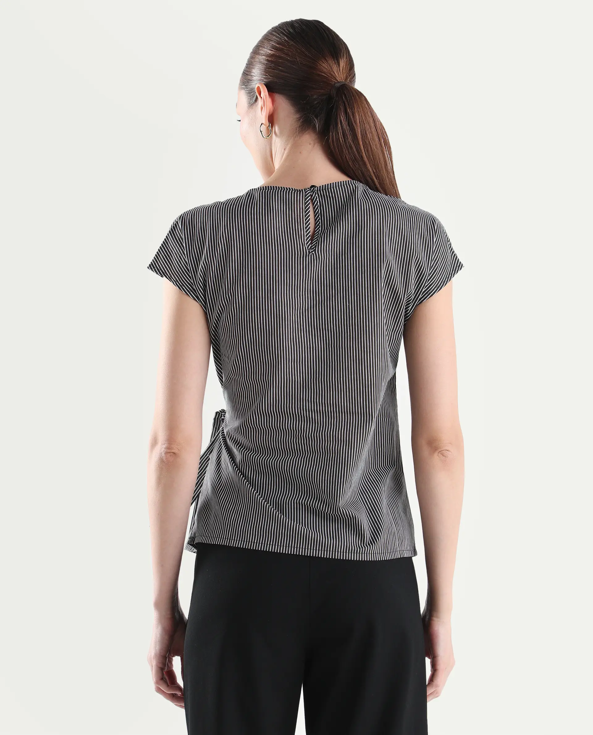 Rareism Women's Varno Black Cotton Half Sleeve Regular Fit Printed Top - Image 7