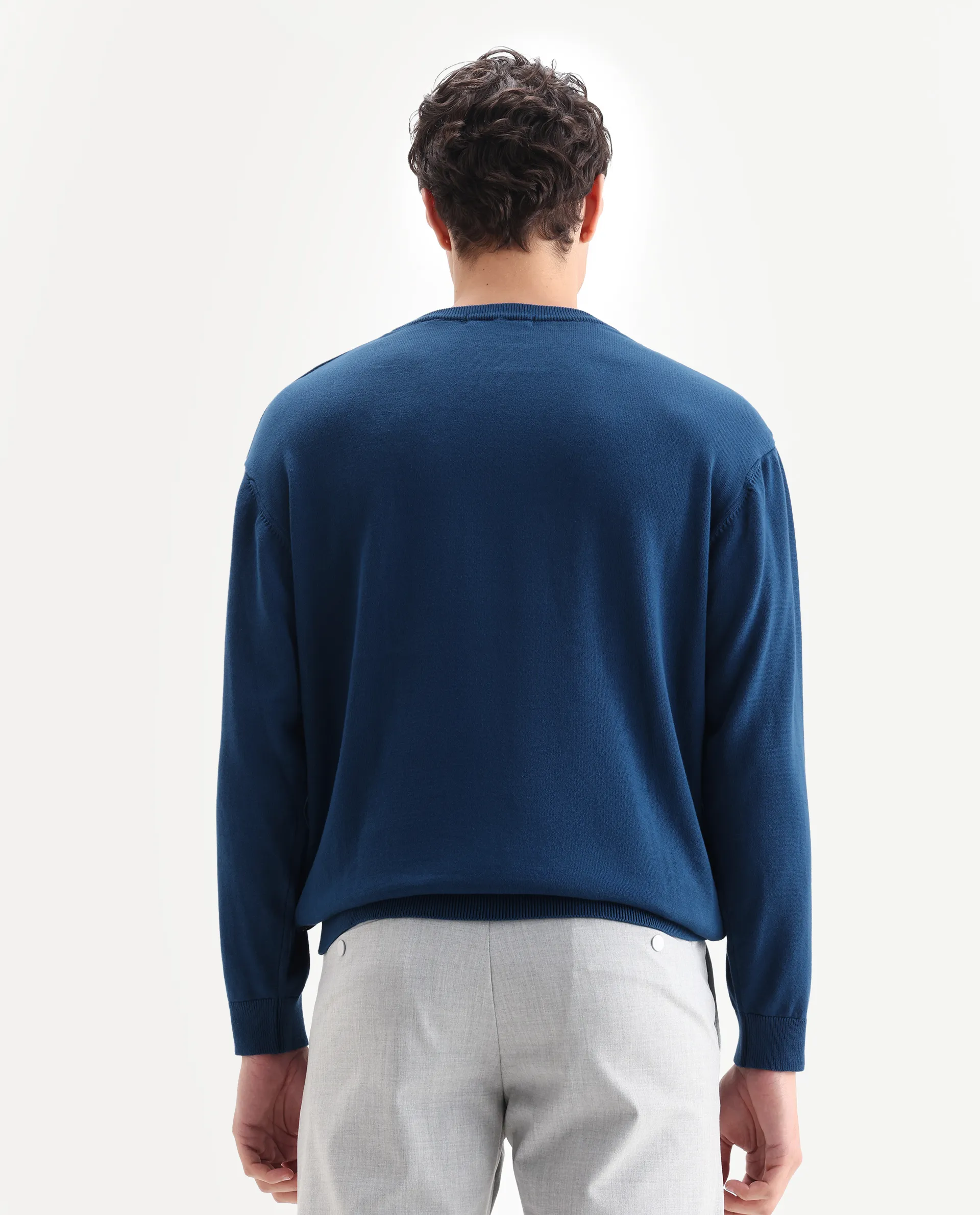 Rare Rabbit Men's Varo Dark Blue Cotton Embroidered Regular Fit Full Sleeve Crew Neck Sweater - Image 7