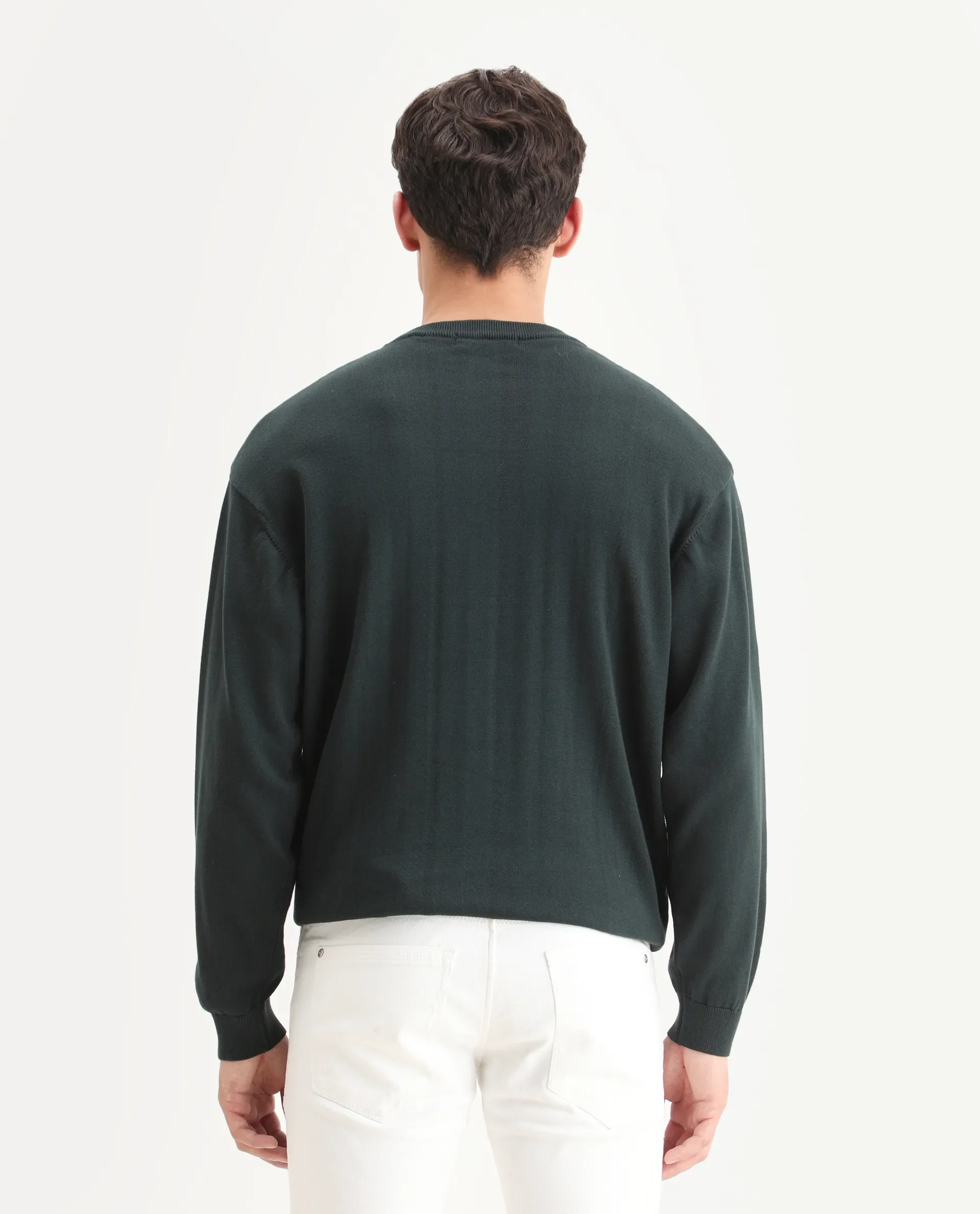 Rare Rabbit Men's Varo Dark Green Cotton Embroidered Regular Fit Full Sleeve Crew Neck Sweater - Image 7