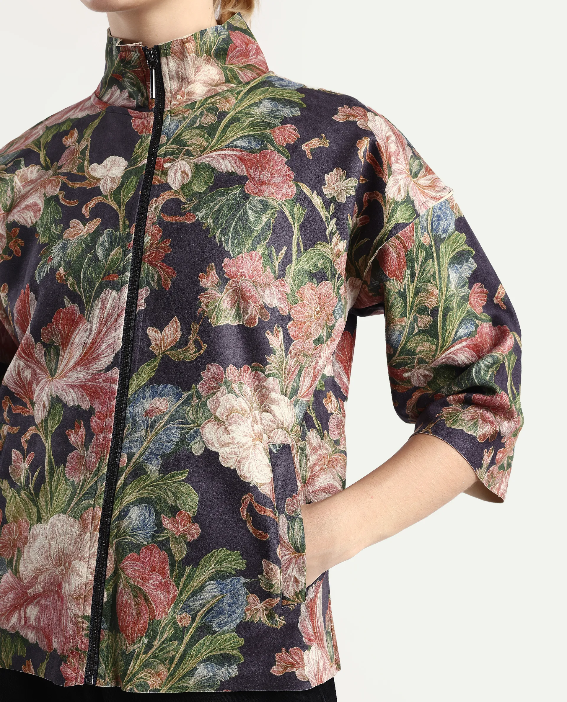 Rareism Women's Varo Grey Polyester Blend High Neck Boxy Fit Jacket - Image 6