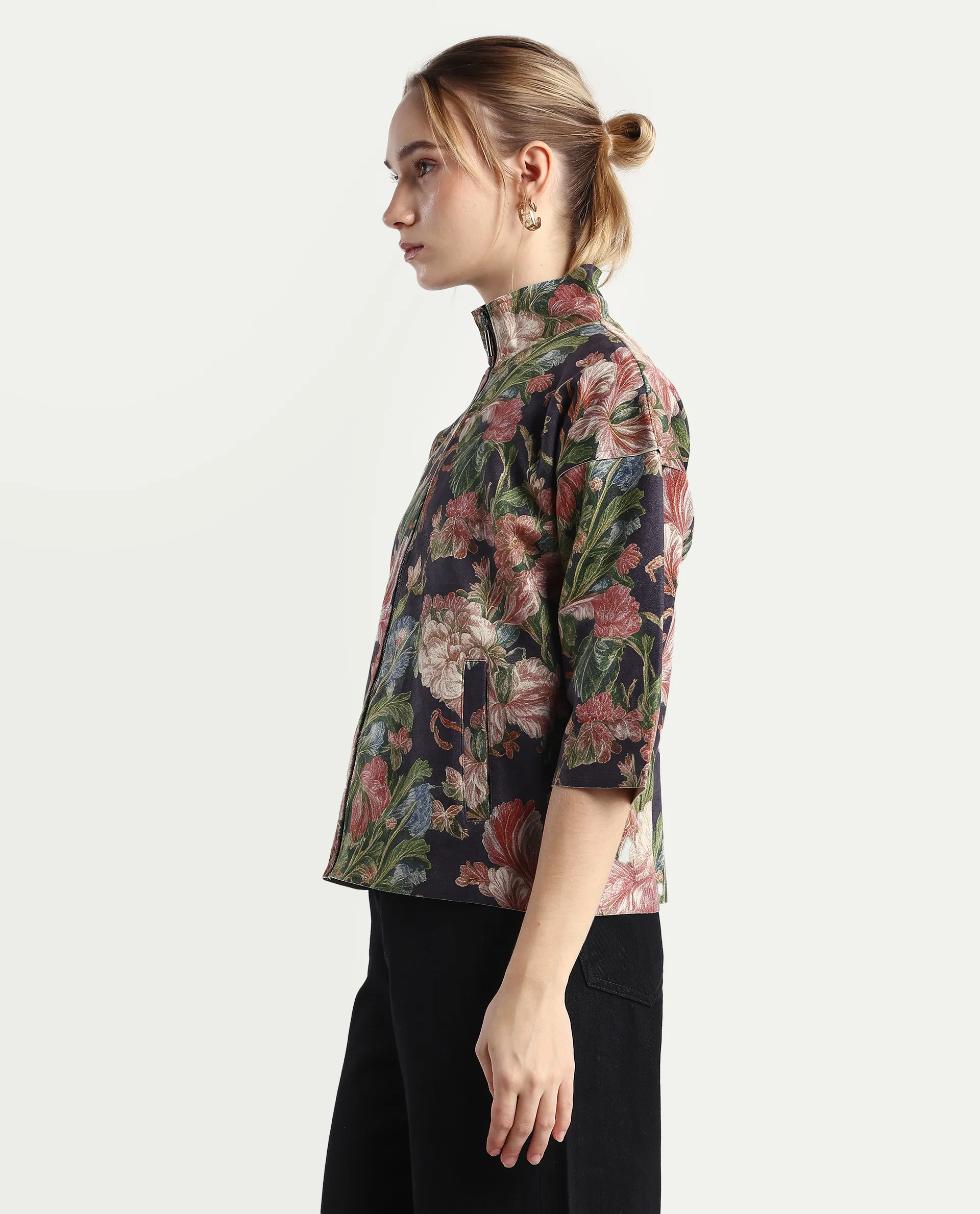 Rareism Women's Varo Grey Polyester Blend High Neck Boxy Fit Jacket - Image 7