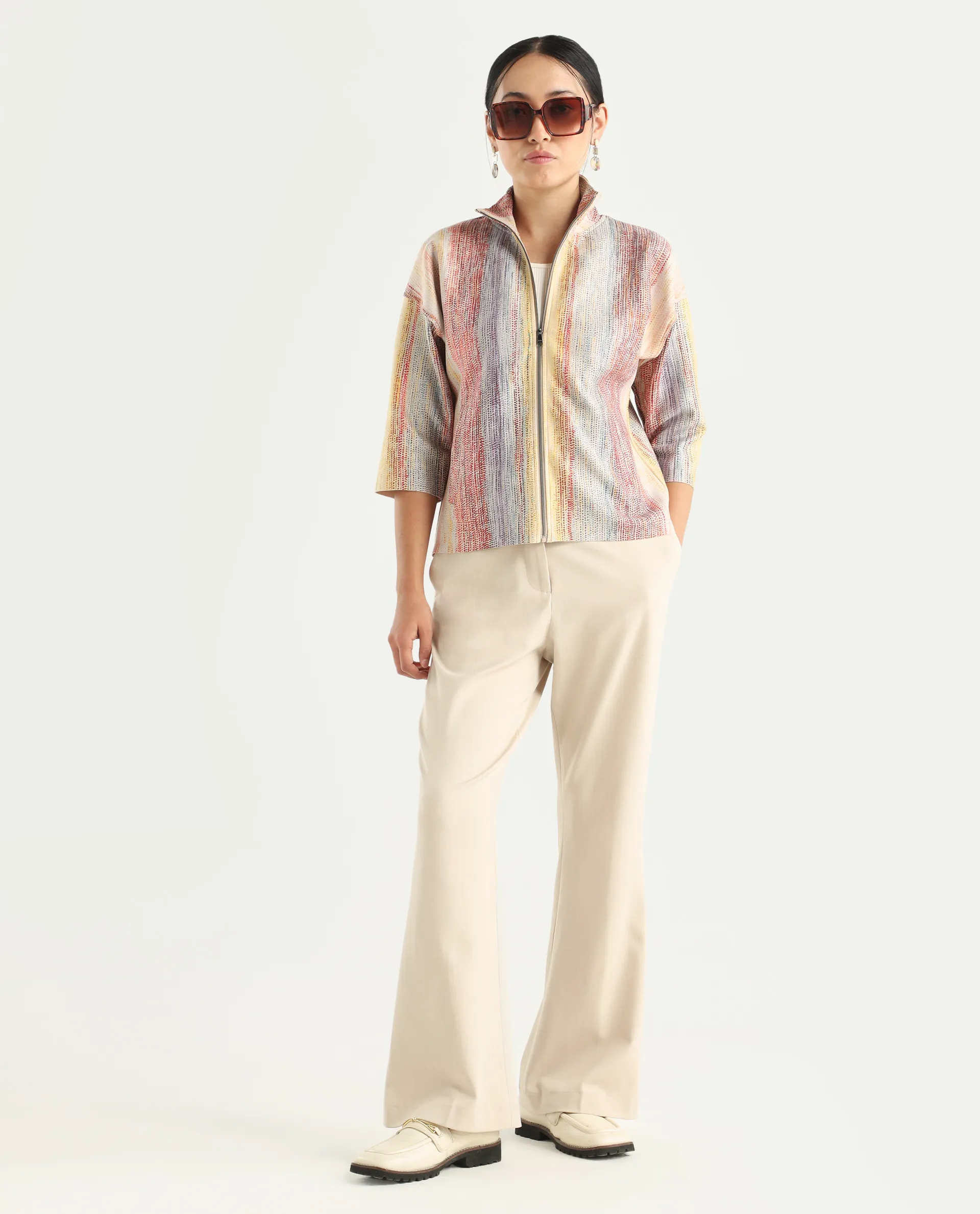 Rareism Women's Vasa Light Multi Suede Stand Collar Abstract Print Boxy Fit Jacket - Image 2