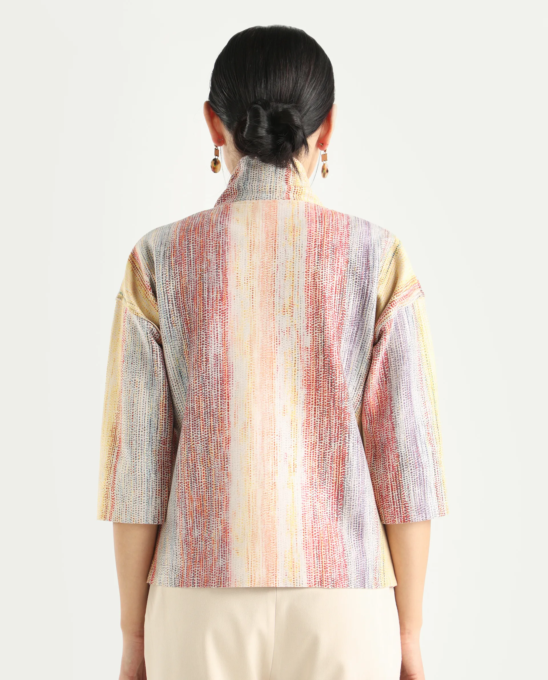 Rareism Women's Vasa Light Multi Suede Stand Collar Abstract Print Boxy Fit Jacket - Image 7