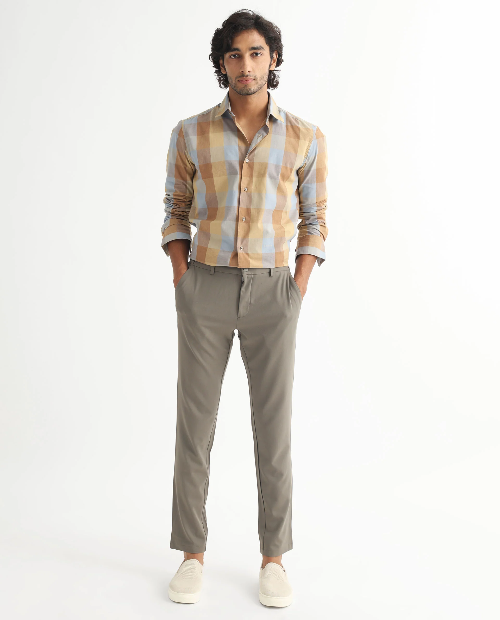 Rare Rabbit Men's Vasco Beige Cotton Checked Print Tailored Fit Full Sleeve Collared Shirt - Image 2