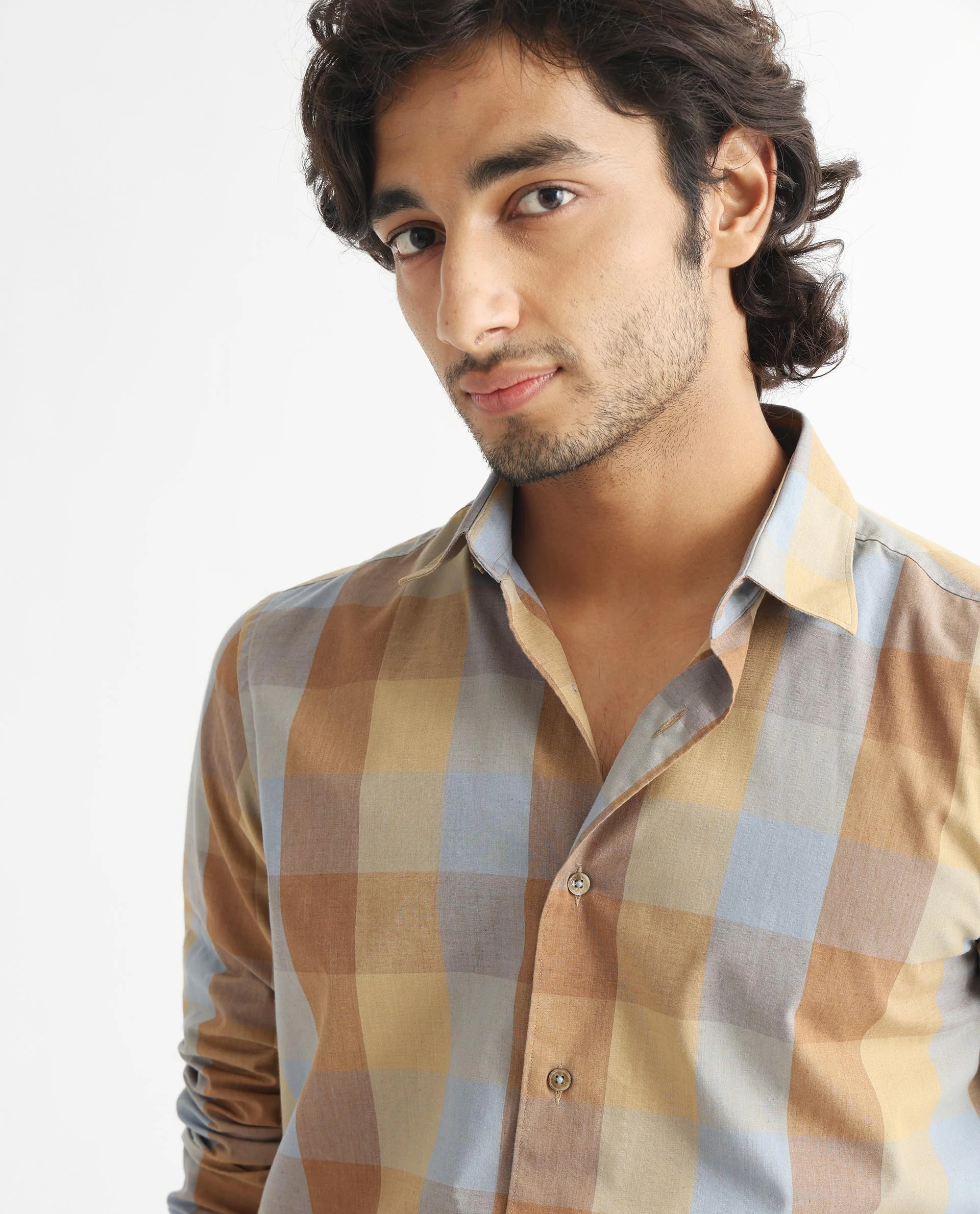 Rare Rabbit Men's Vasco Beige Cotton Checked Print Tailored Fit Full Sleeve Collared Shirt - Image 5