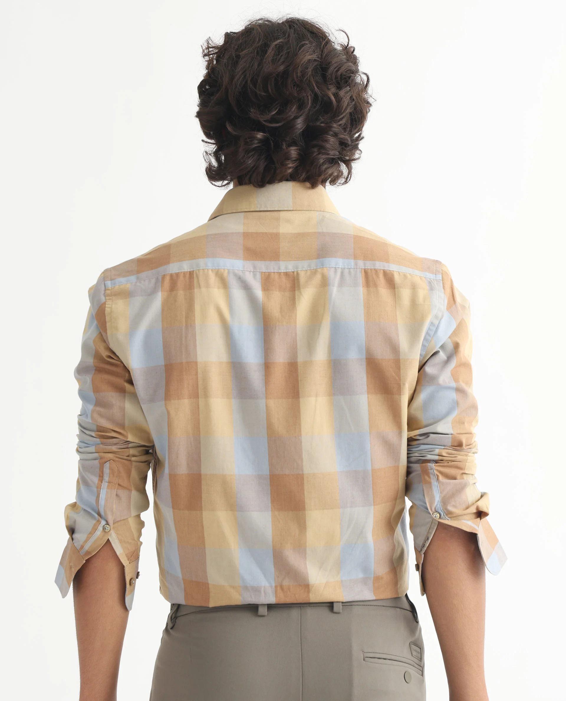 Rare Rabbit Men's Vasco Beige Cotton Checked Print Tailored Fit Full Sleeve Collared Shirt - Image 9