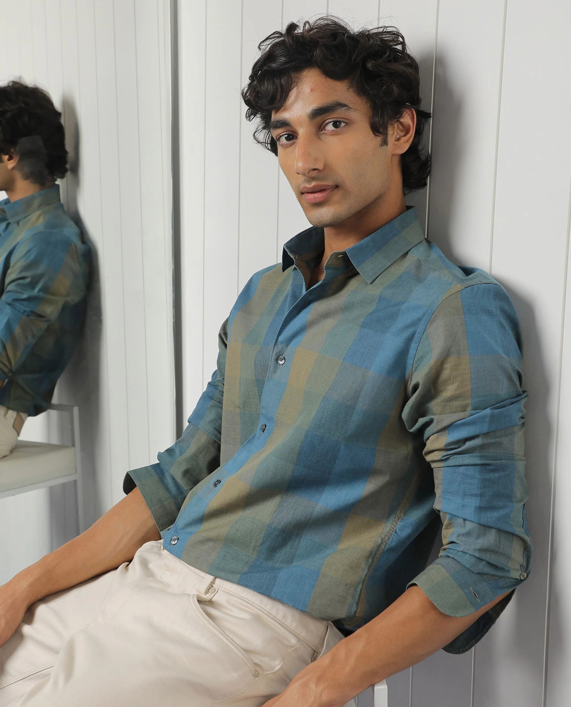 Rare Rabbit Men's Vasco Blue Regular Fit Full Sleeve Spread Collar Shirt - Image 3