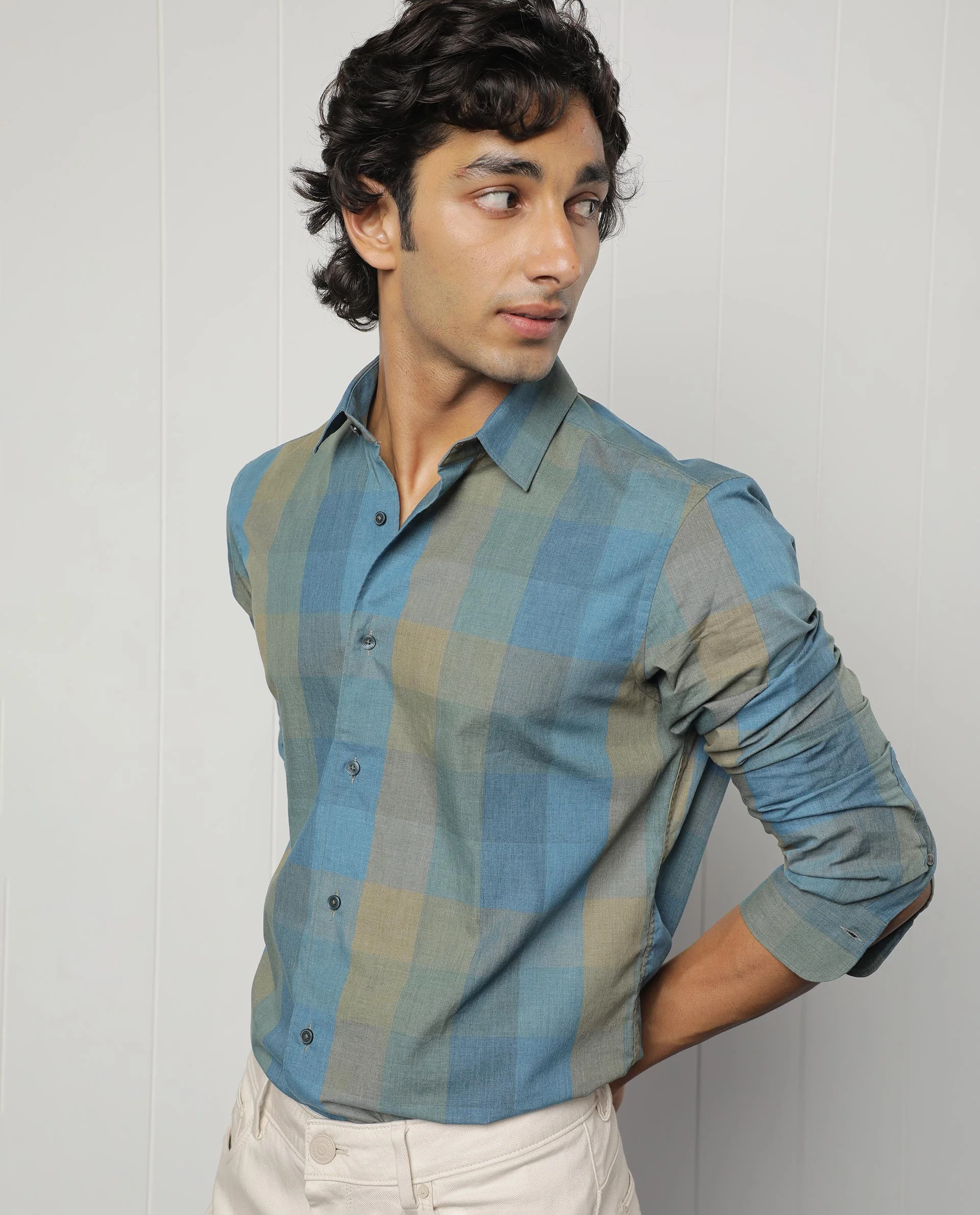 Rare Rabbit Men's Vasco Blue Regular Fit Full Sleeve Spread Collar Shirt - Image 4