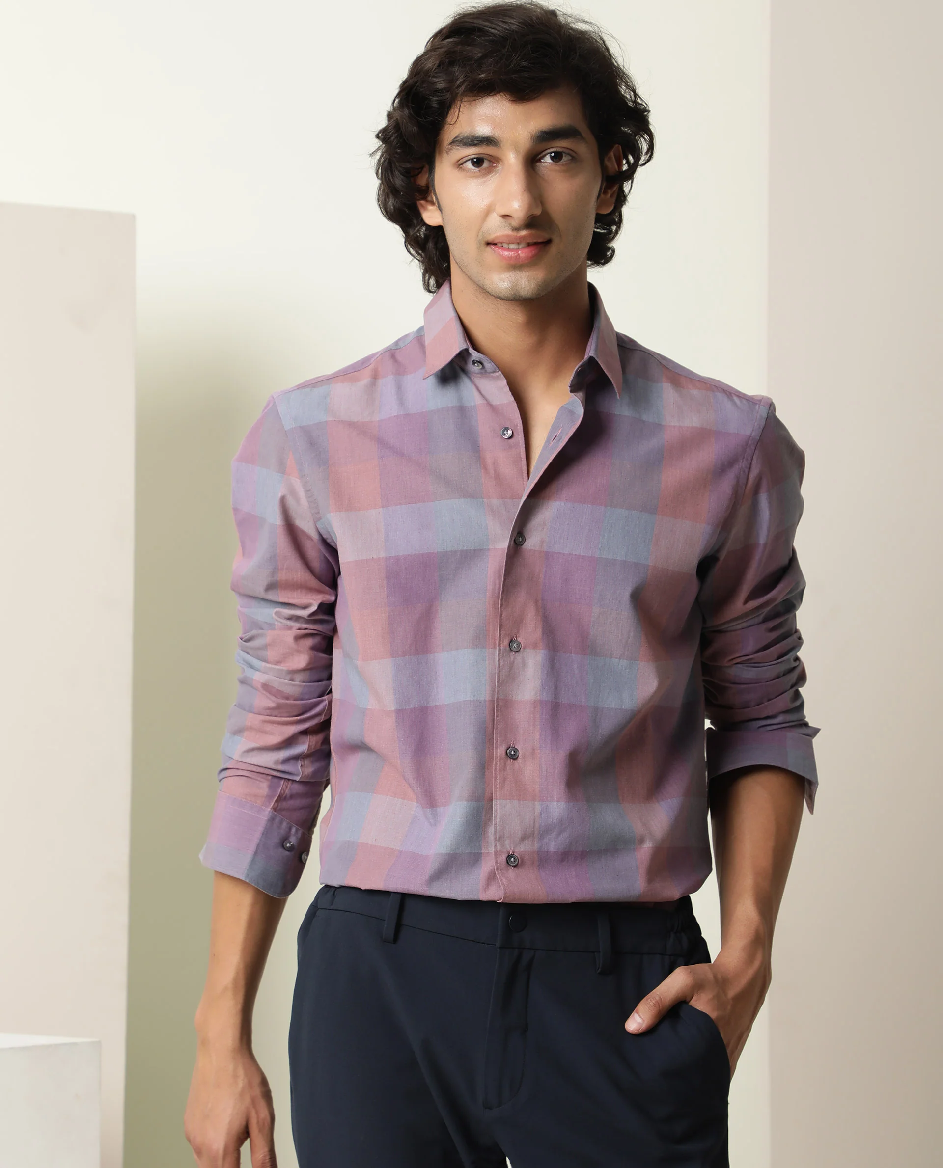Rare Rabbit Men's Vasco Pink Regular Fit Full Sleeve Spread Collar Shirt