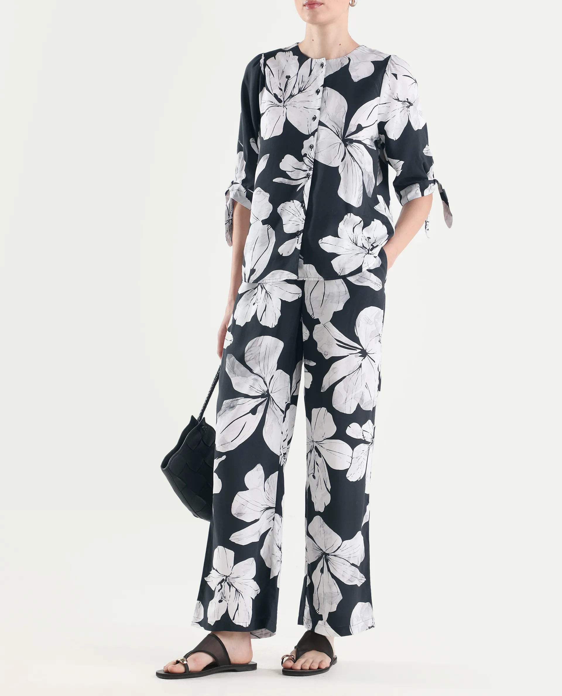 Rareism Women's Vasha-B Black Viscose Wide Floral Print Trouser - Image 2
