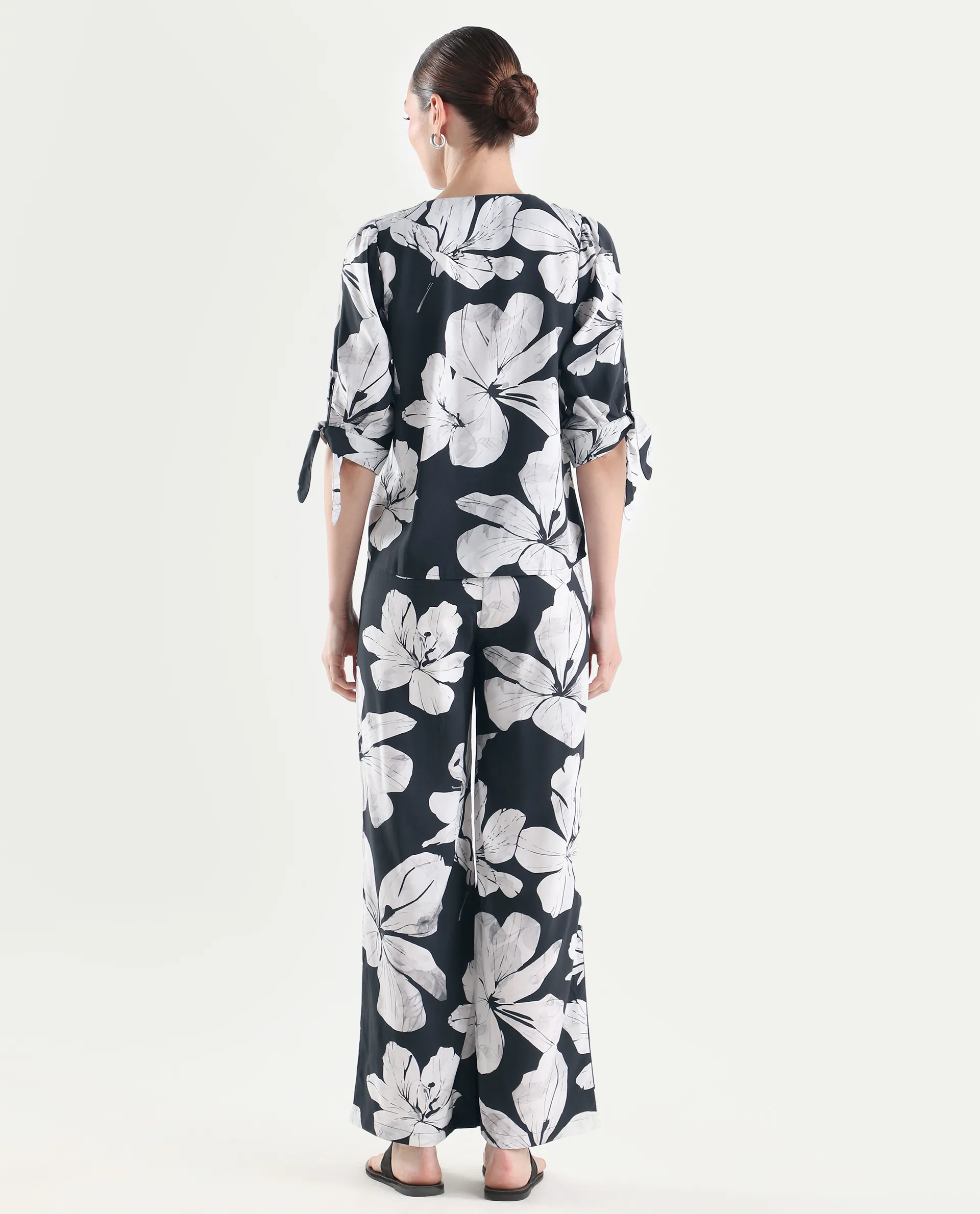 Rareism Women's Vasha-B Black Viscose Wide Floral Print Trouser - Image 7