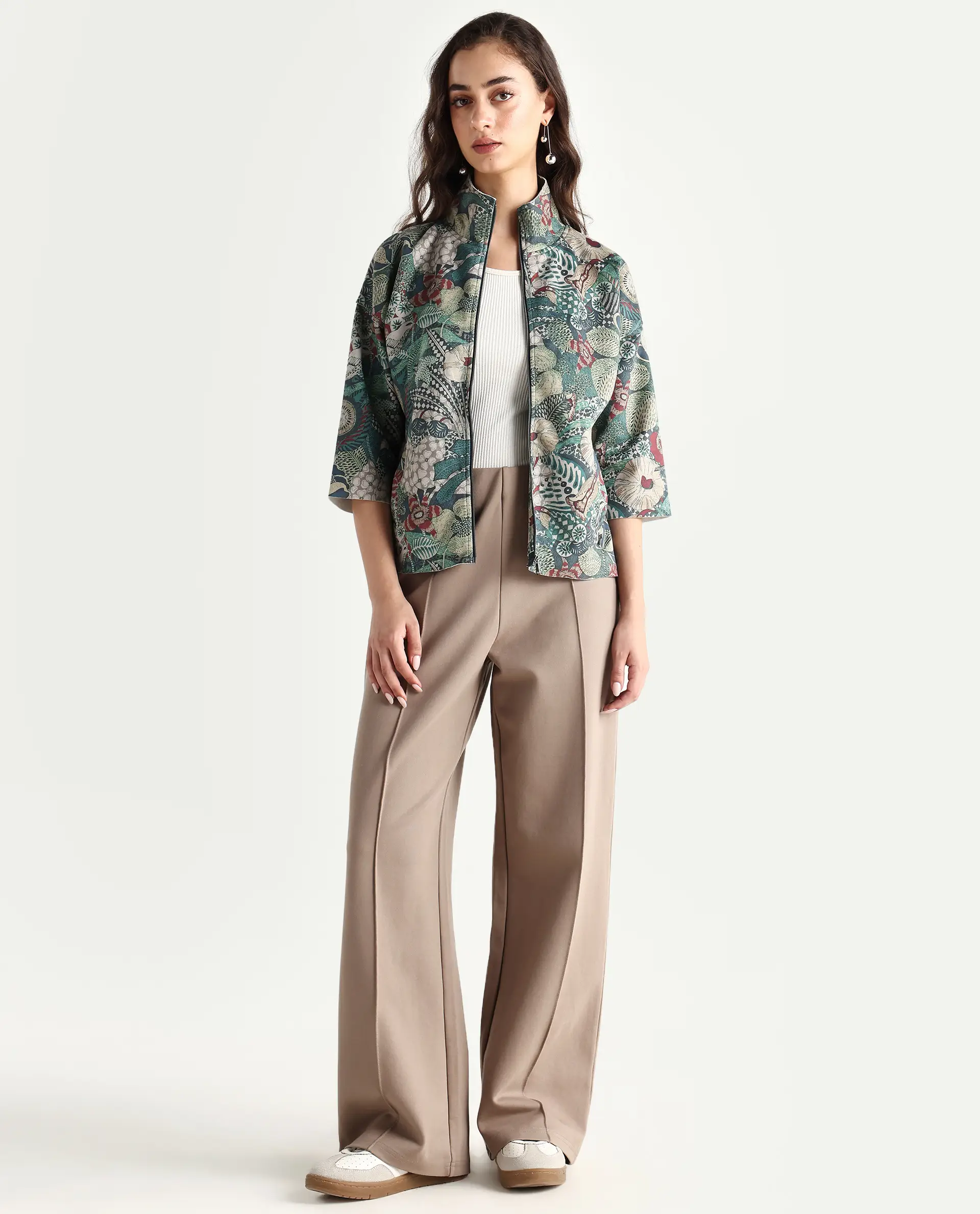 Rareism Women's Vaso Multi Suede Stand Collar Abstract Print Boxy Fit Jacket - Image 2