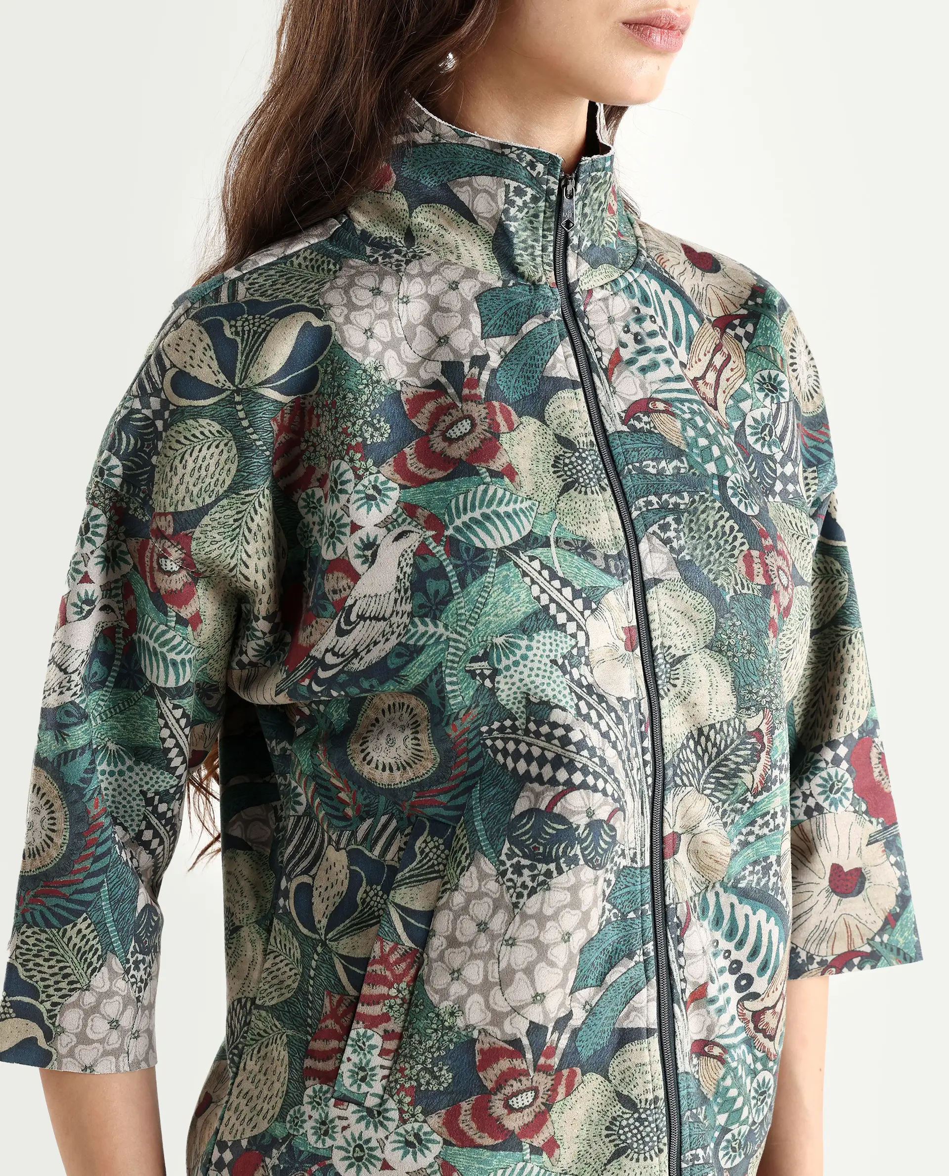 Rareism Women's Vaso Multi Suede Stand Collar Abstract Print Boxy Fit Jacket - Image 4