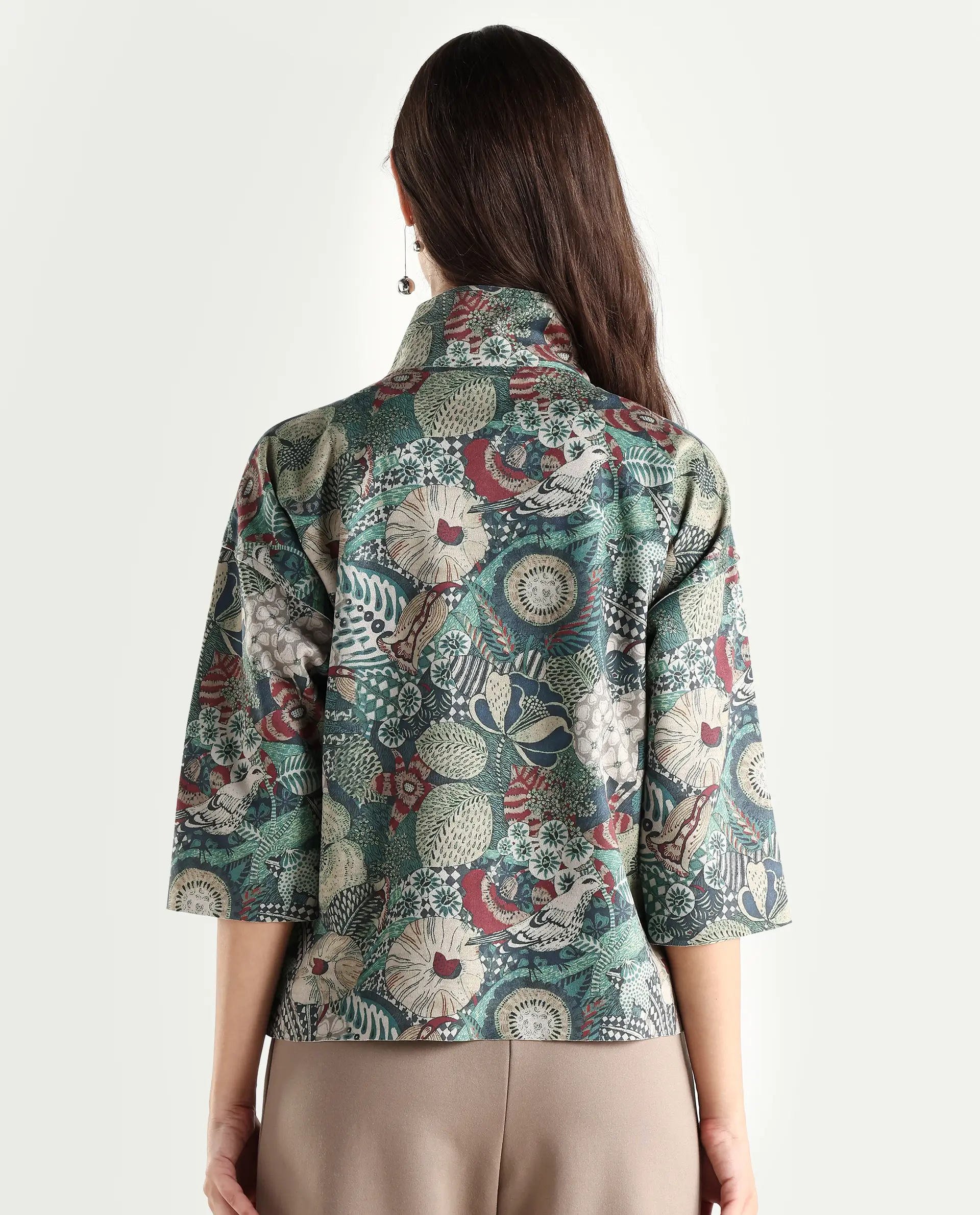 Rareism Women's Vaso Multi Suede Stand Collar Abstract Print Boxy Fit Jacket - Image 7