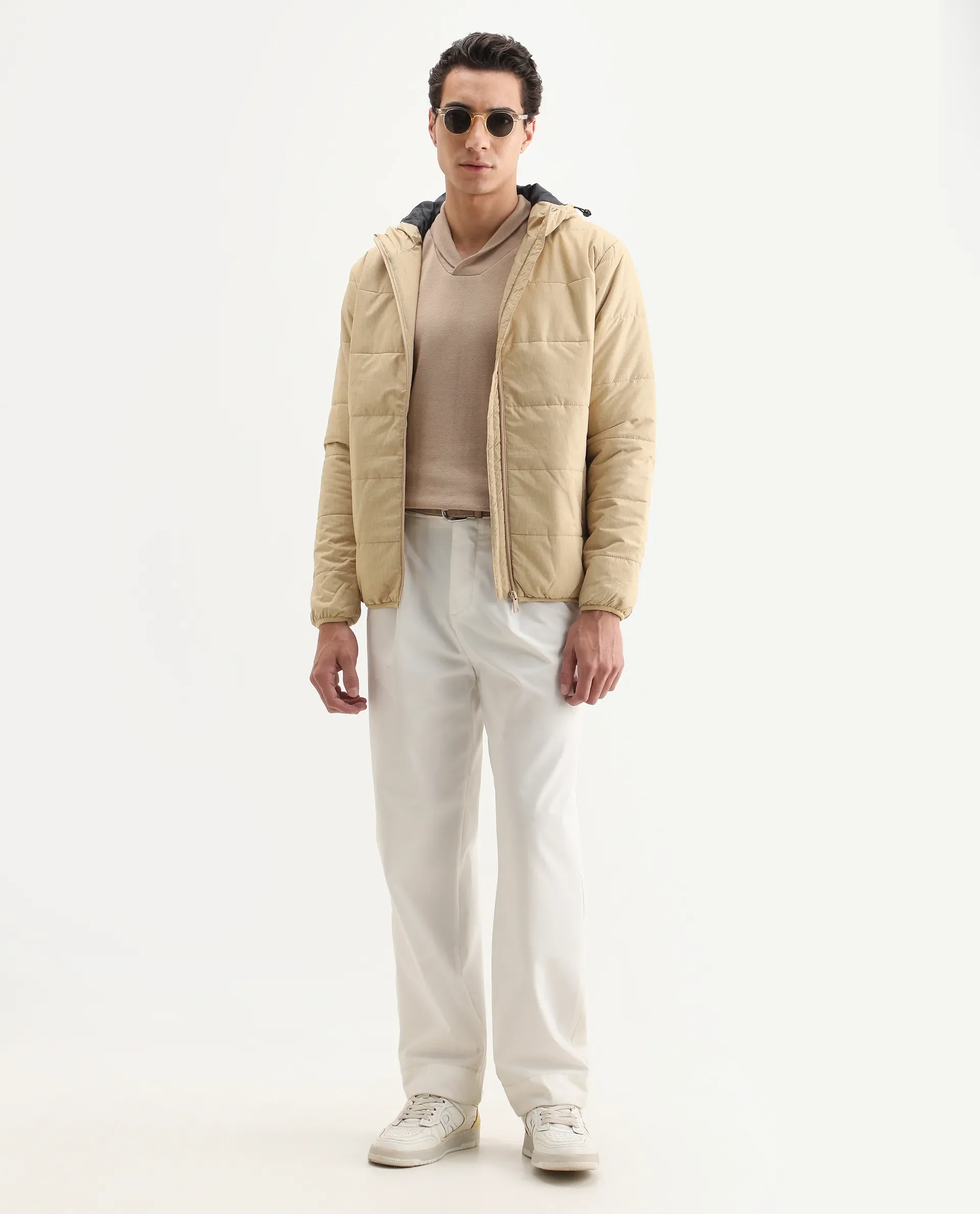 Rare Rabbit Men's Vasto Beige Polyester Monogram Print Regular Fit Full Sleeve Hooded Jacket - Image 2