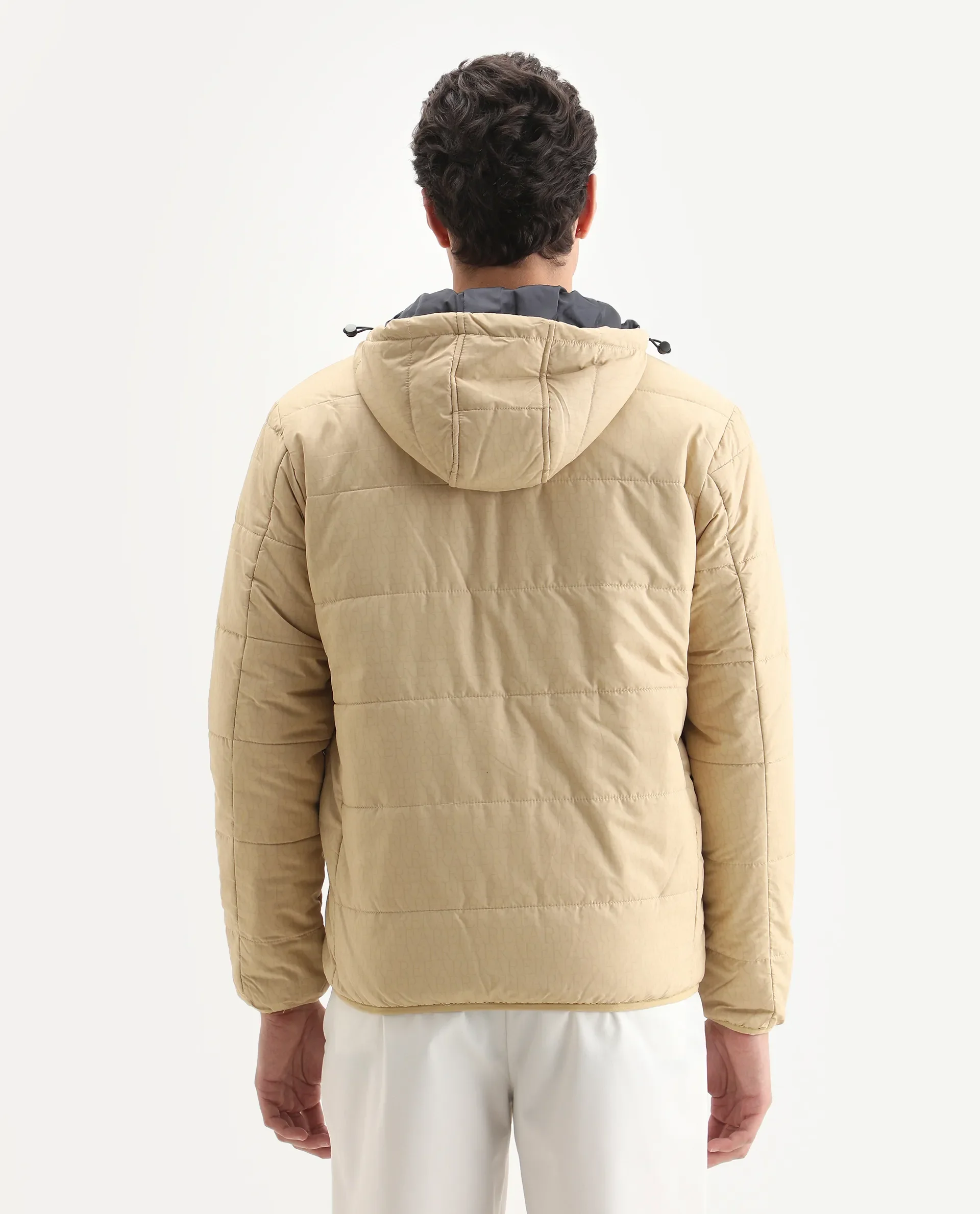 Rare Rabbit Men's Vasto Beige Polyester Monogram Print Regular Fit Full Sleeve Hooded Jacket - Image 7