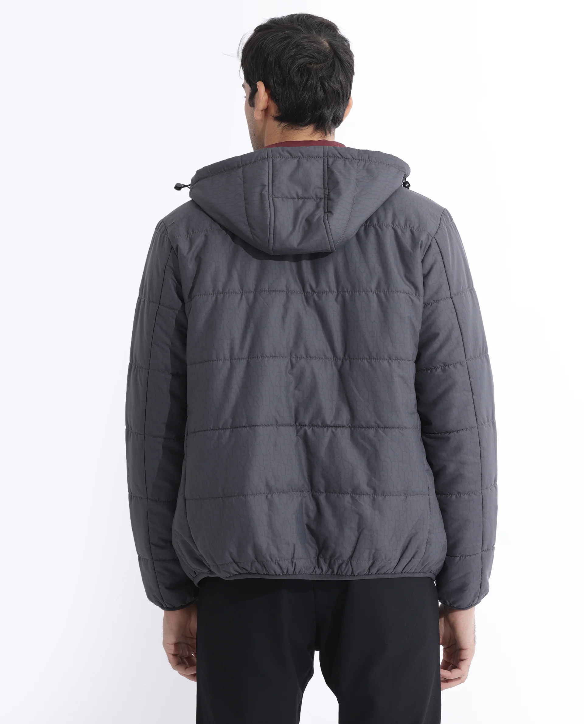 Rare Rabbit Men's Vasto Dark Grey Polyester Monogram Print Regular Fit Full Sleeve Hooded Jacket - Image 6