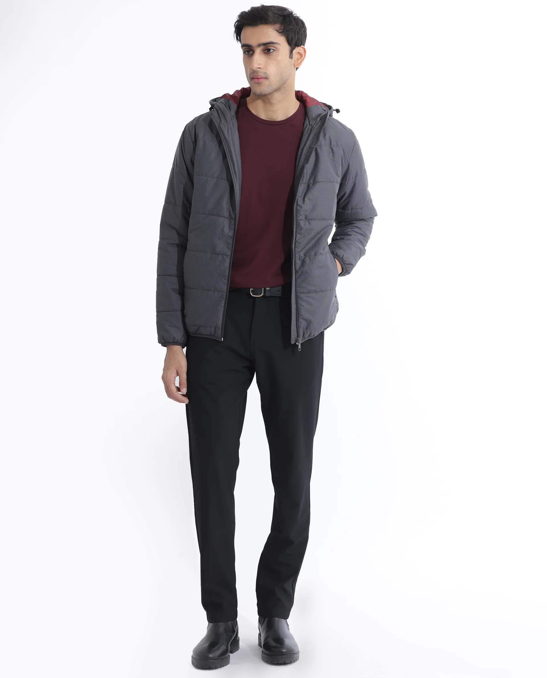 Rare Rabbit Men's Vasto Dark Grey Polyester Monogram Print Regular Fit Full Sleeve Hooded Jacket - Image 8