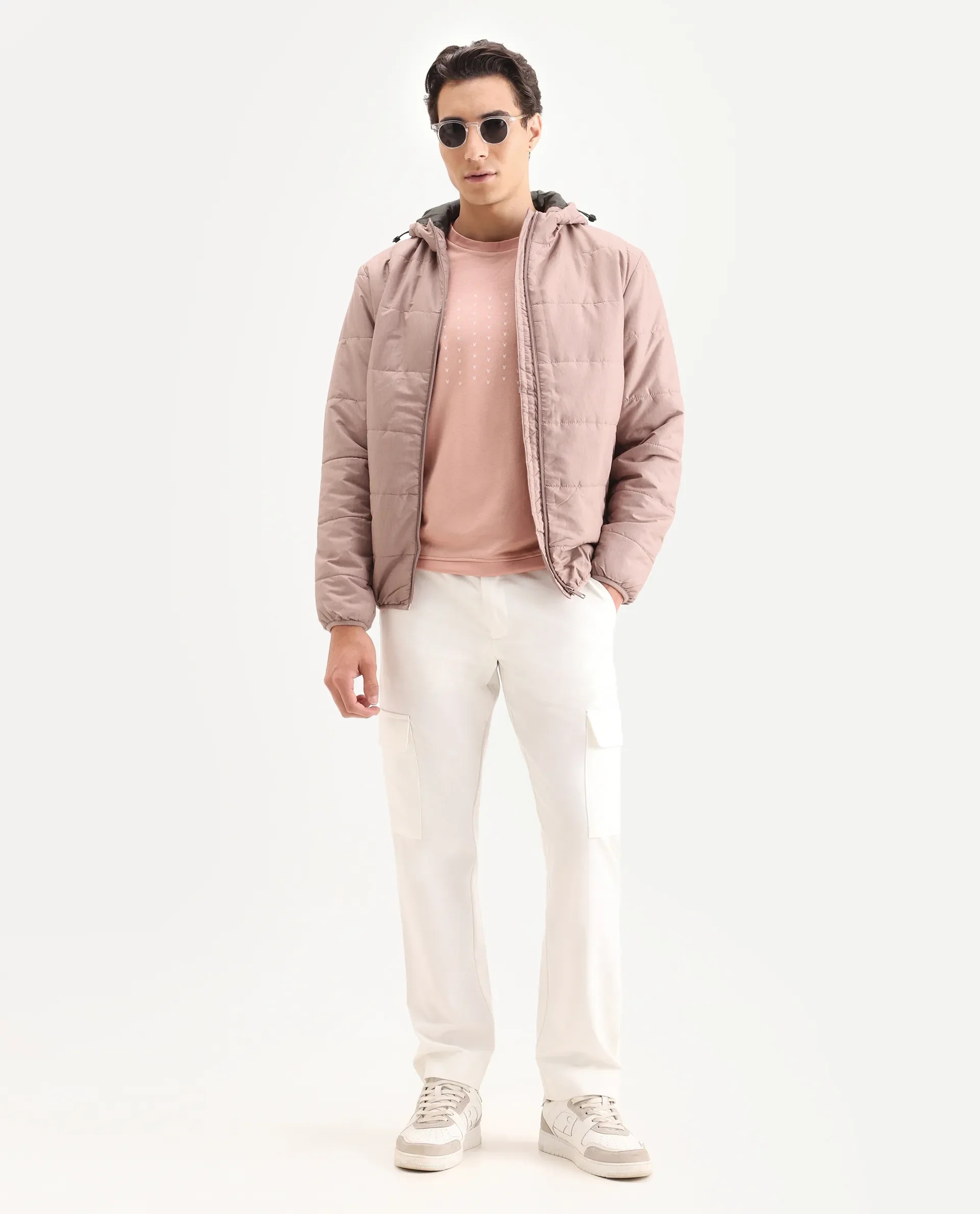 Rare Rabbit Men's Vasto Dusky Pink Polyester Monogram Print Regular Fit Full Sleeve Hooded Jacket - Image 2
