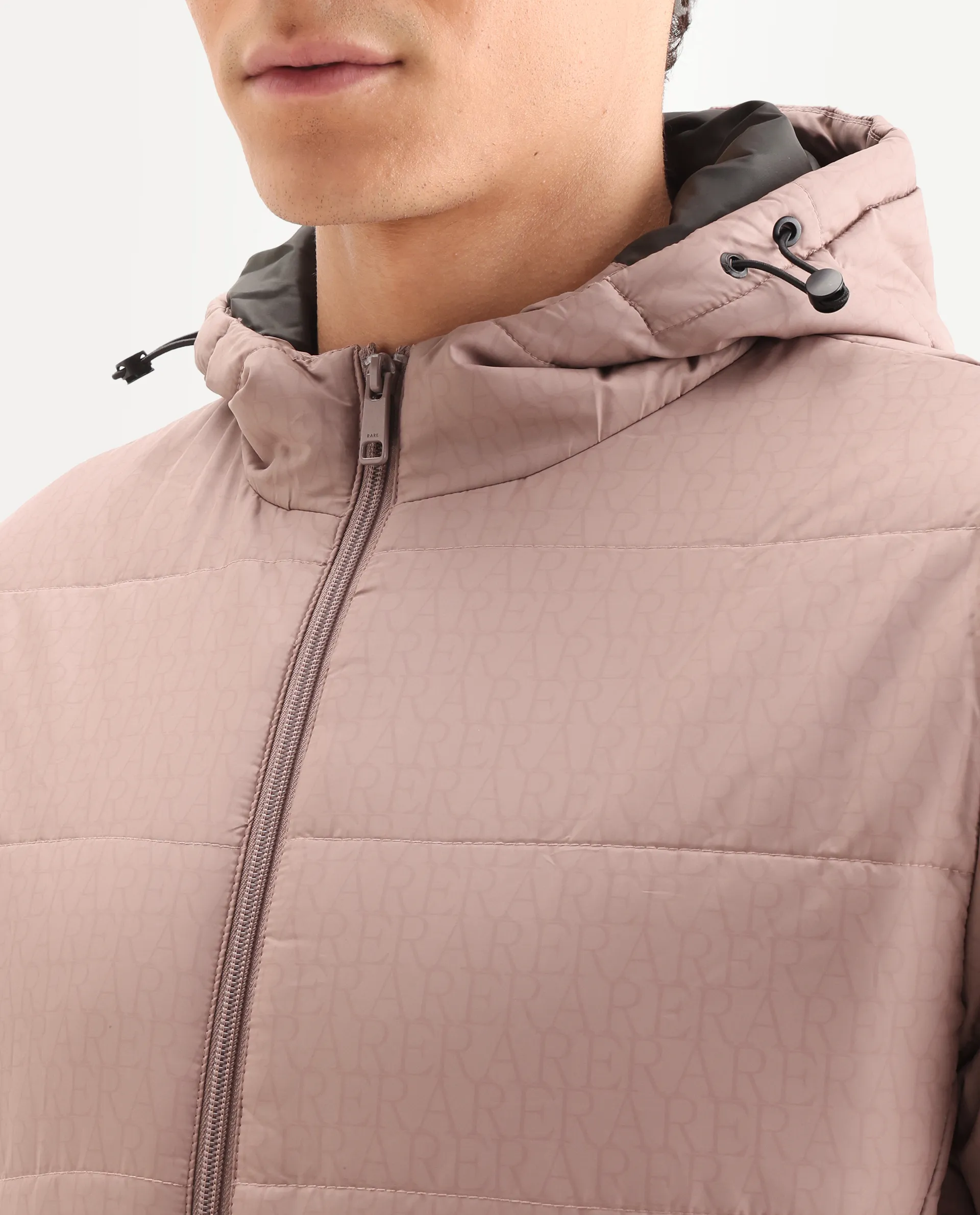 Rare Rabbit Men's Vasto Dusky Pink Polyester Monogram Print Regular Fit Full Sleeve Hooded Jacket - Image 3
