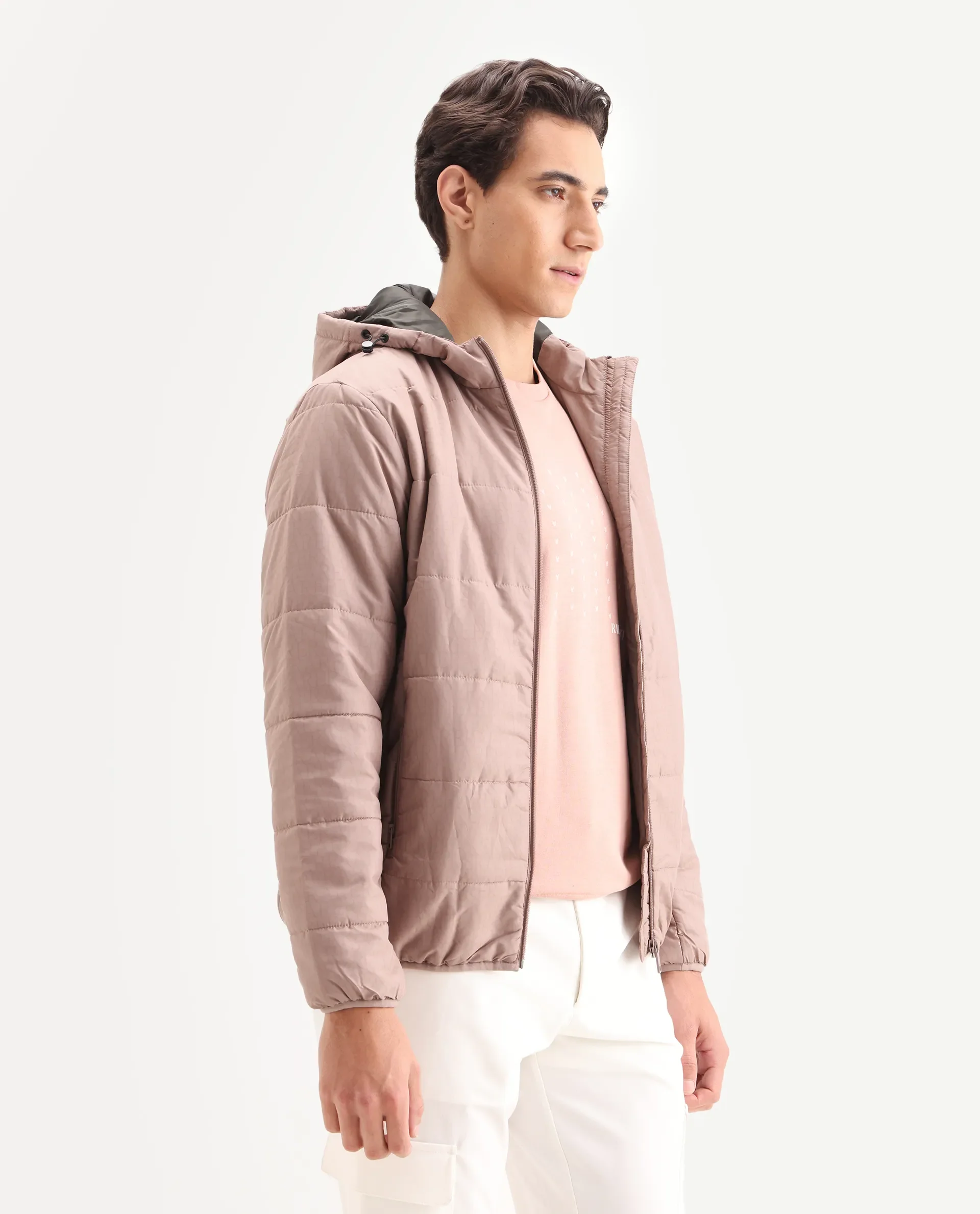 Rare Rabbit Men's Vasto Dusky Pink Polyester Monogram Print Regular Fit Full Sleeve Hooded Jacket - Image 6