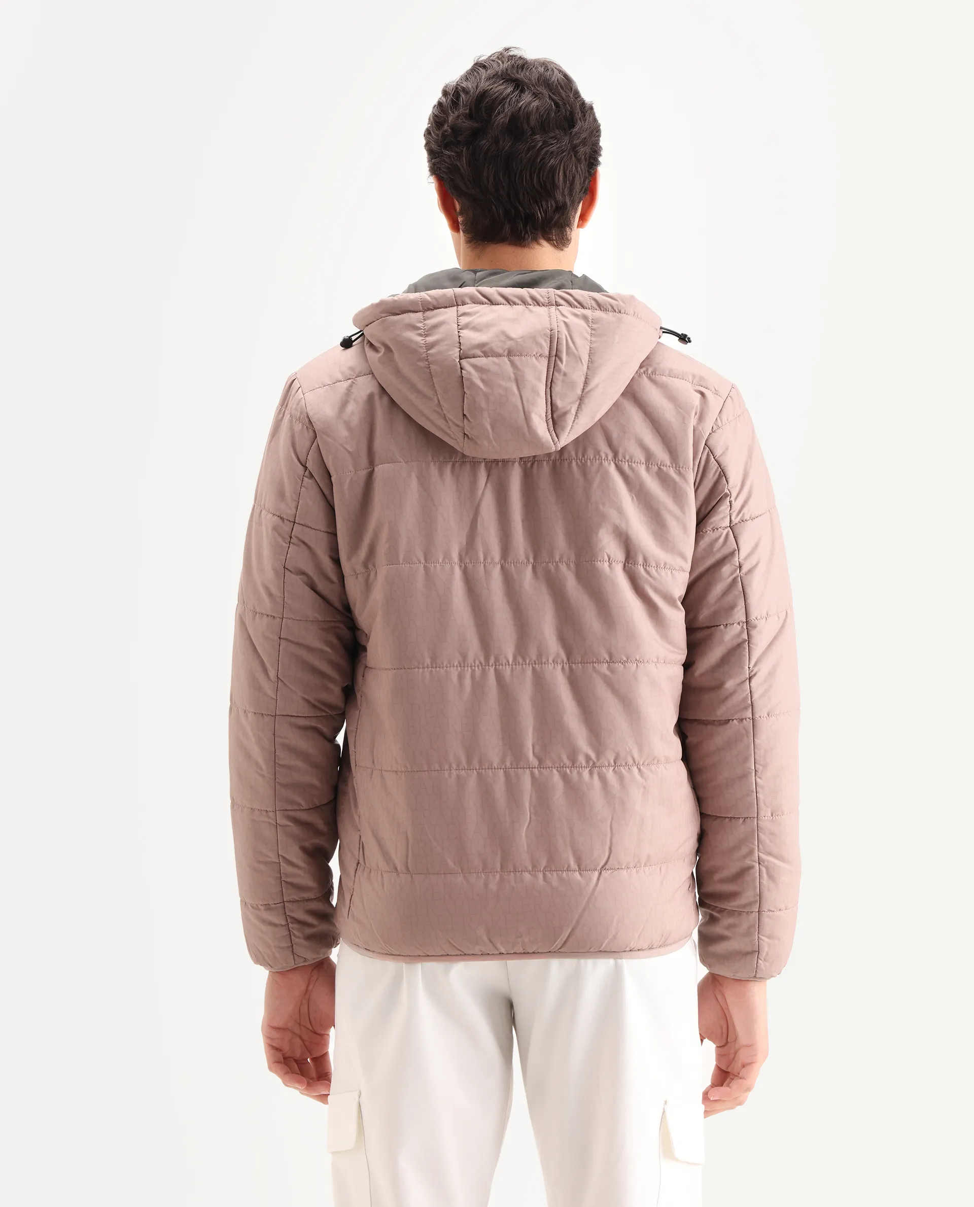 Rare Rabbit Men's Vasto Dusky Pink Polyester Monogram Print Regular Fit Full Sleeve Hooded Jacket - Image 7