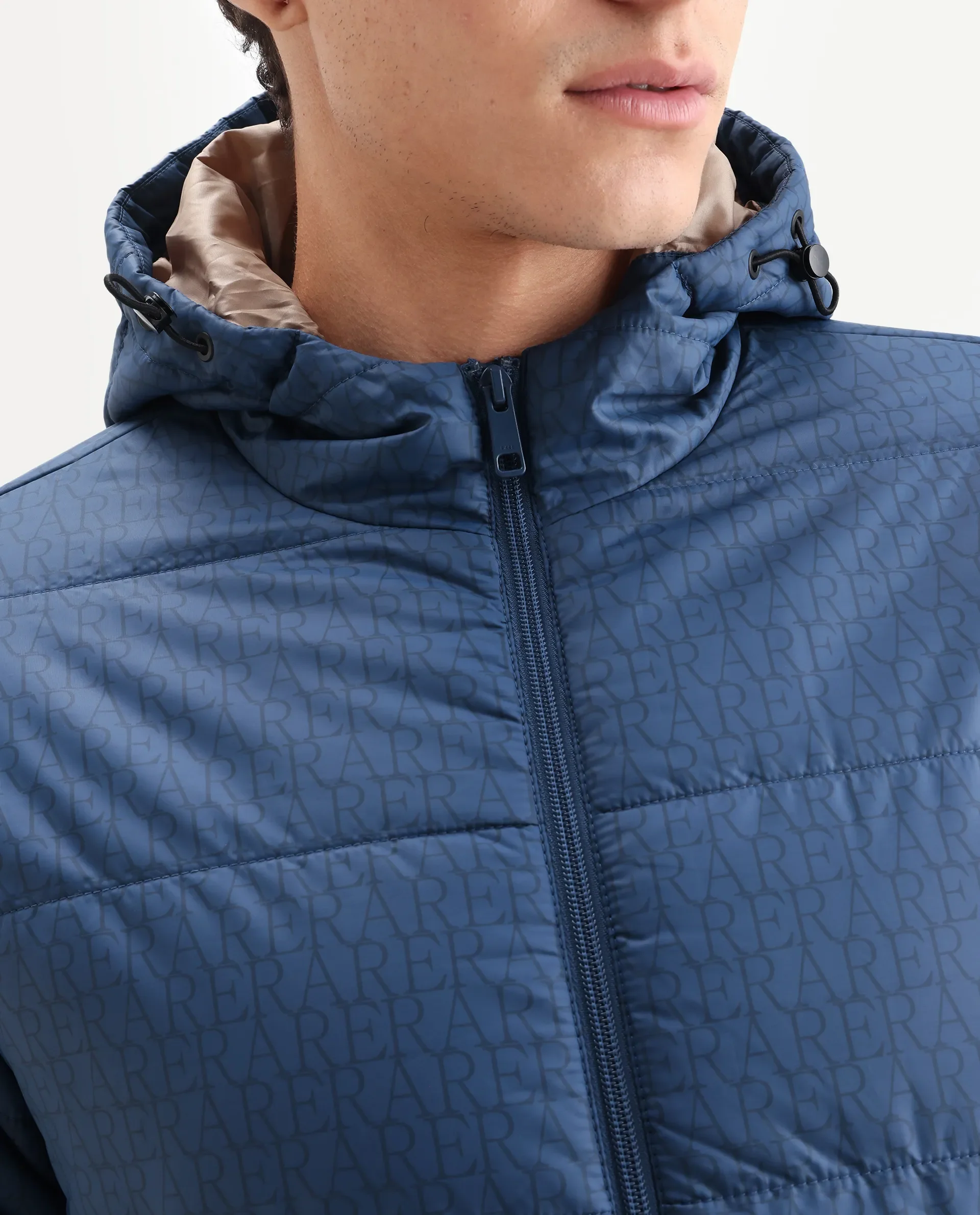 Rare Rabbit Men's Vasto Petrol Polyester Monogram Print Regular Fit Full Sleeve Hooded Jacket - Image 3