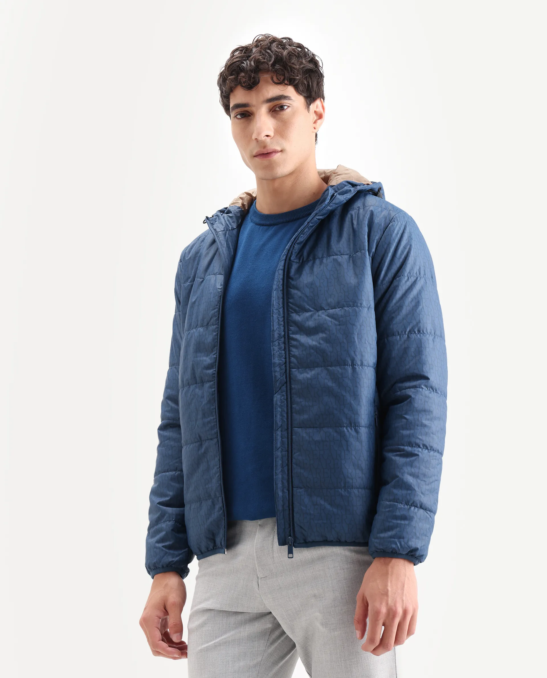 Rare Rabbit Men's Vasto Petrol Polyester Monogram Print Regular Fit Full Sleeve Hooded Jacket - Image 5