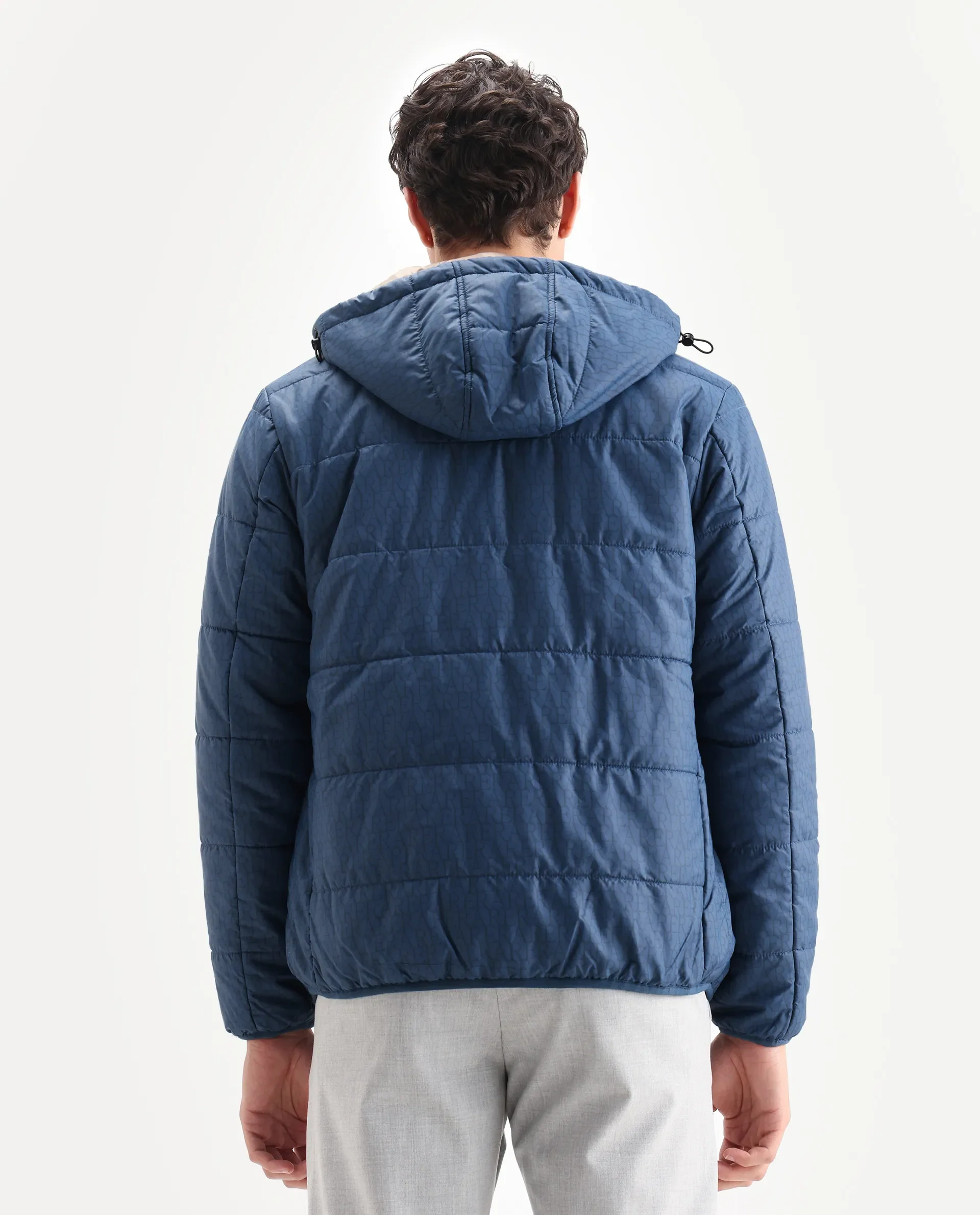 Rare Rabbit Men's Vasto Petrol Polyester Monogram Print Regular Fit Full Sleeve Hooded Jacket - Image 7