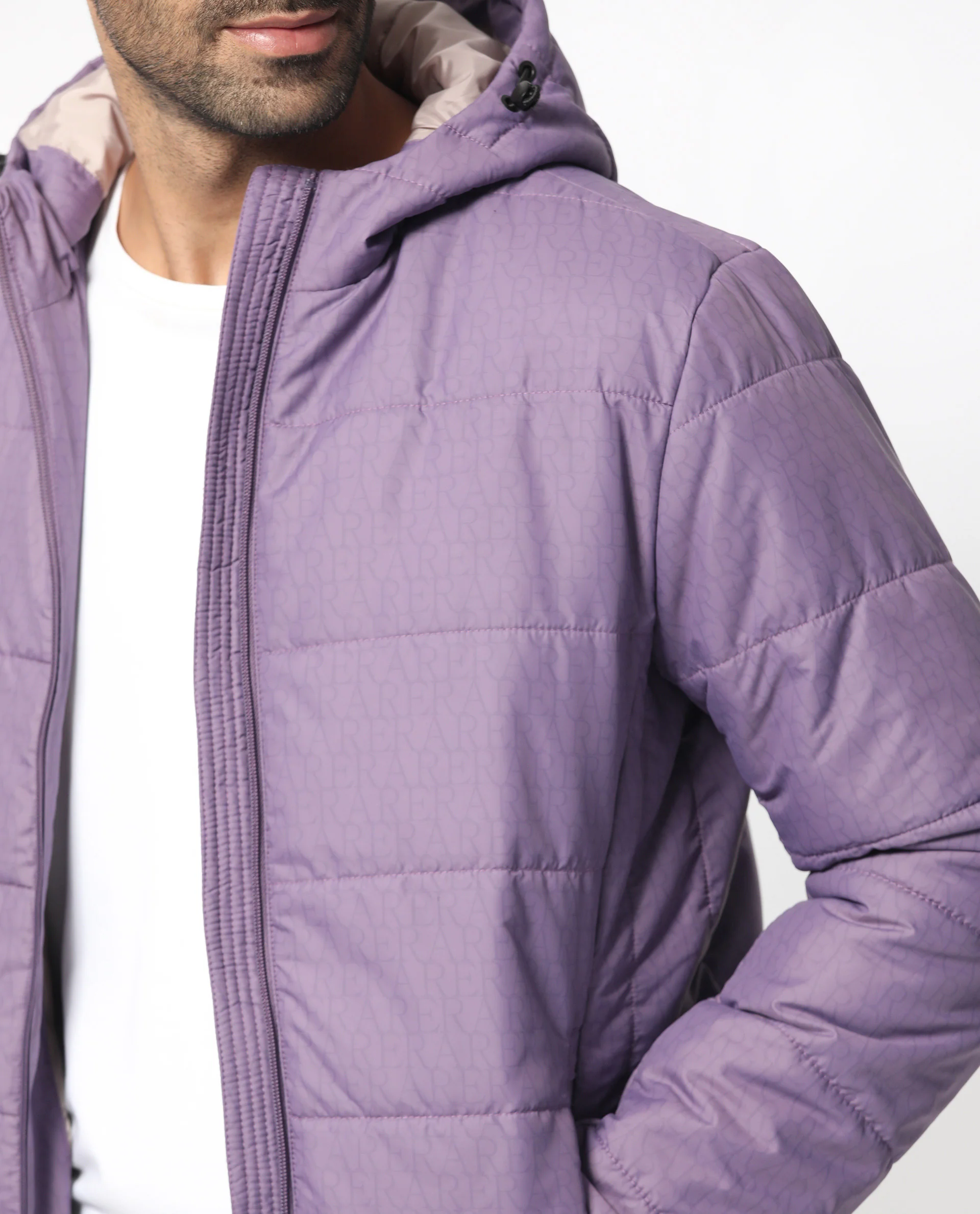 Rare Rabbit Men's Vasto Purple Polyester Monogram Print Regular Fit Full Sleeve Hooded Jacket - Image 2