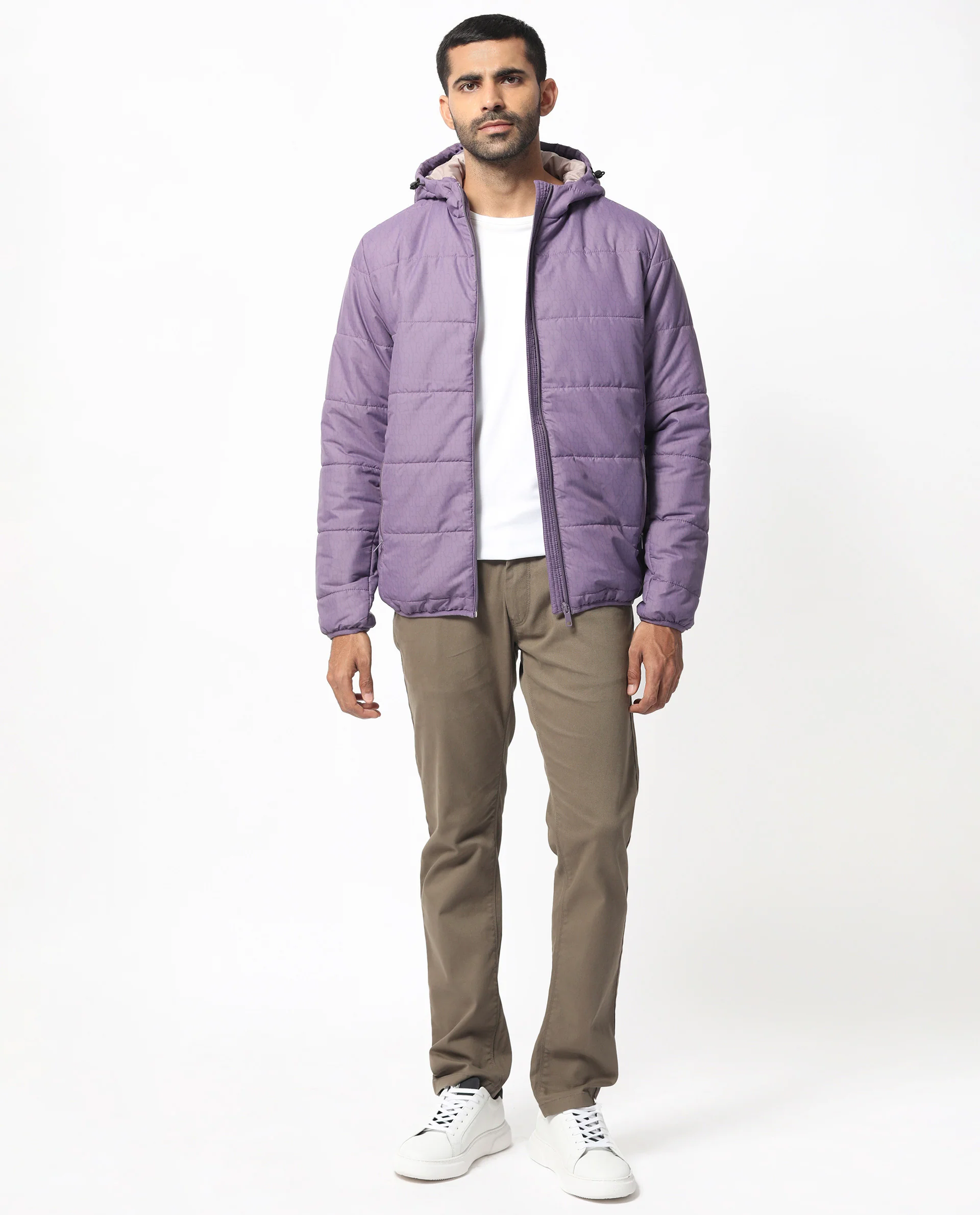Rare Rabbit Men's Vasto Purple Polyester Monogram Print Regular Fit Full Sleeve Hooded Jacket - Image 3