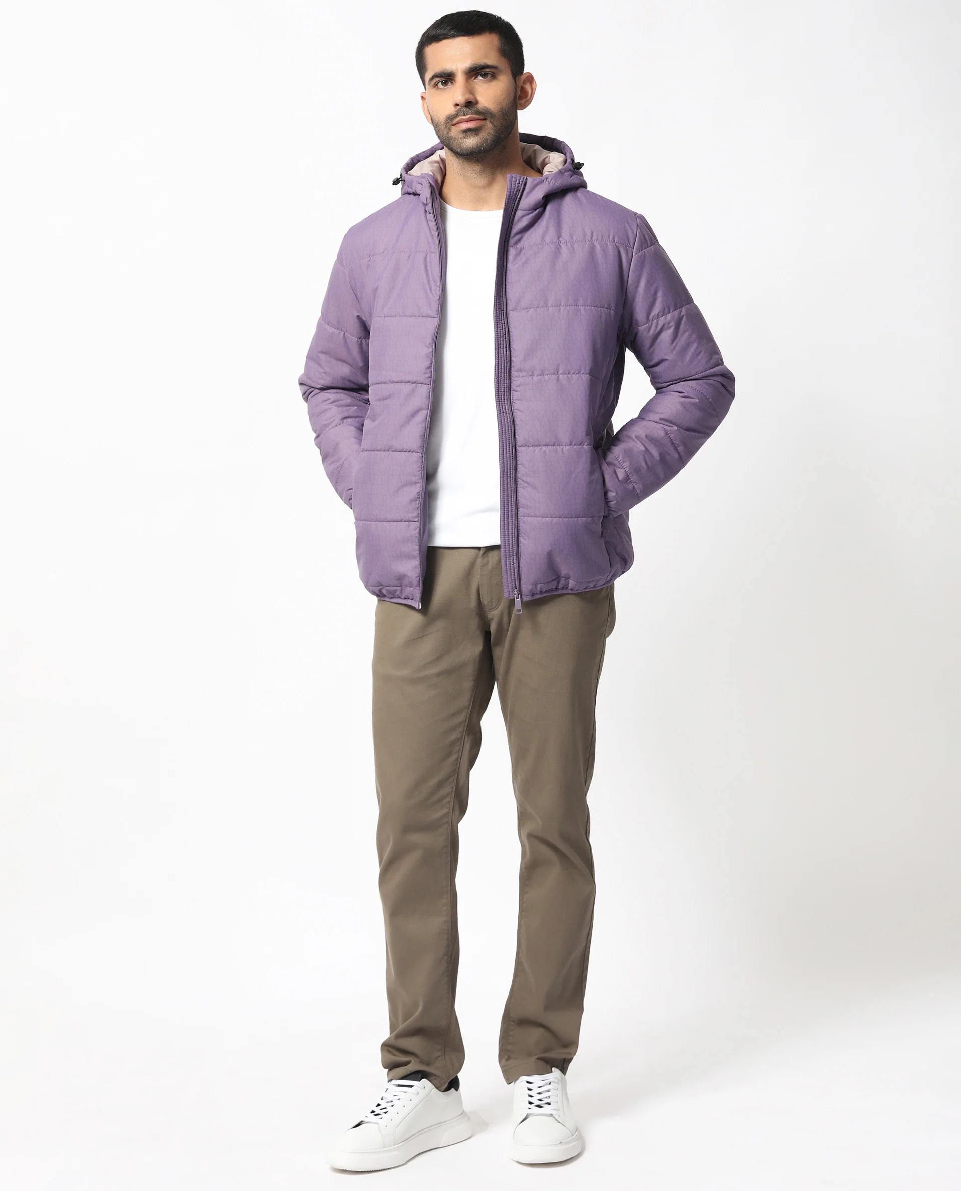 Rare Rabbit Men's Vasto Purple Polyester Monogram Print Regular Fit Full Sleeve Hooded Jacket - Image 4