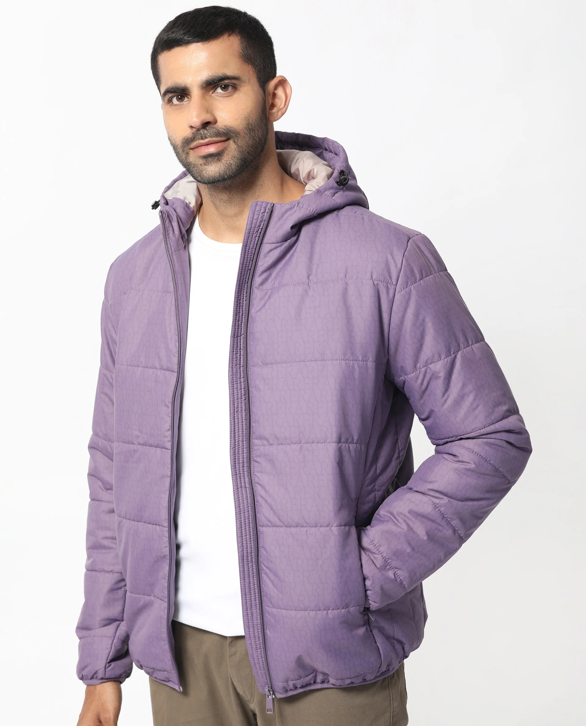 Rare Rabbit Men's Vasto Purple Polyester Monogram Print Regular Fit Full Sleeve Hooded Jacket - Image 5