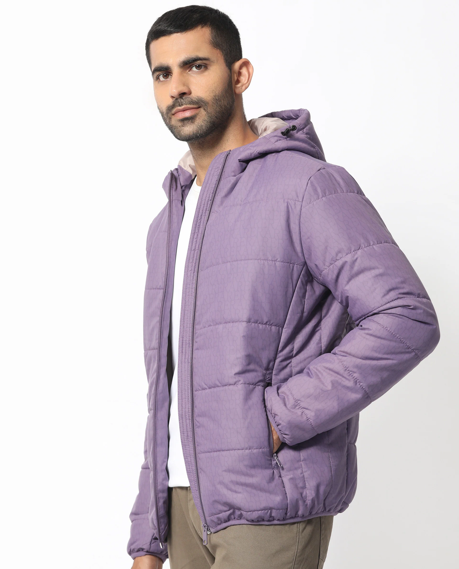 Rare Rabbit Men's Vasto Purple Polyester Monogram Print Regular Fit Full Sleeve Hooded Jacket - Image 6