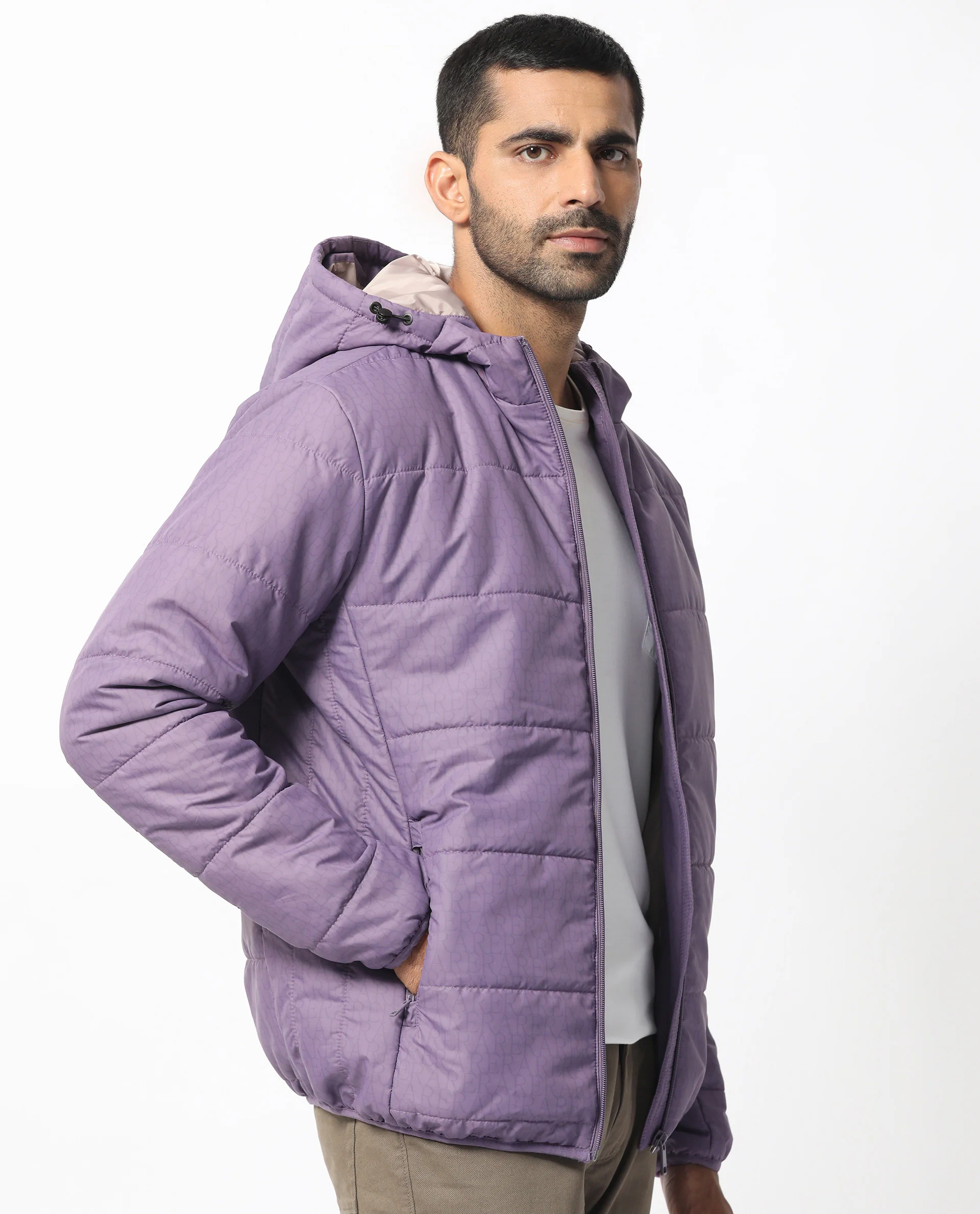 Rare Rabbit Men's Vasto Purple Polyester Monogram Print Regular Fit Full Sleeve Hooded Jacket - Image 7